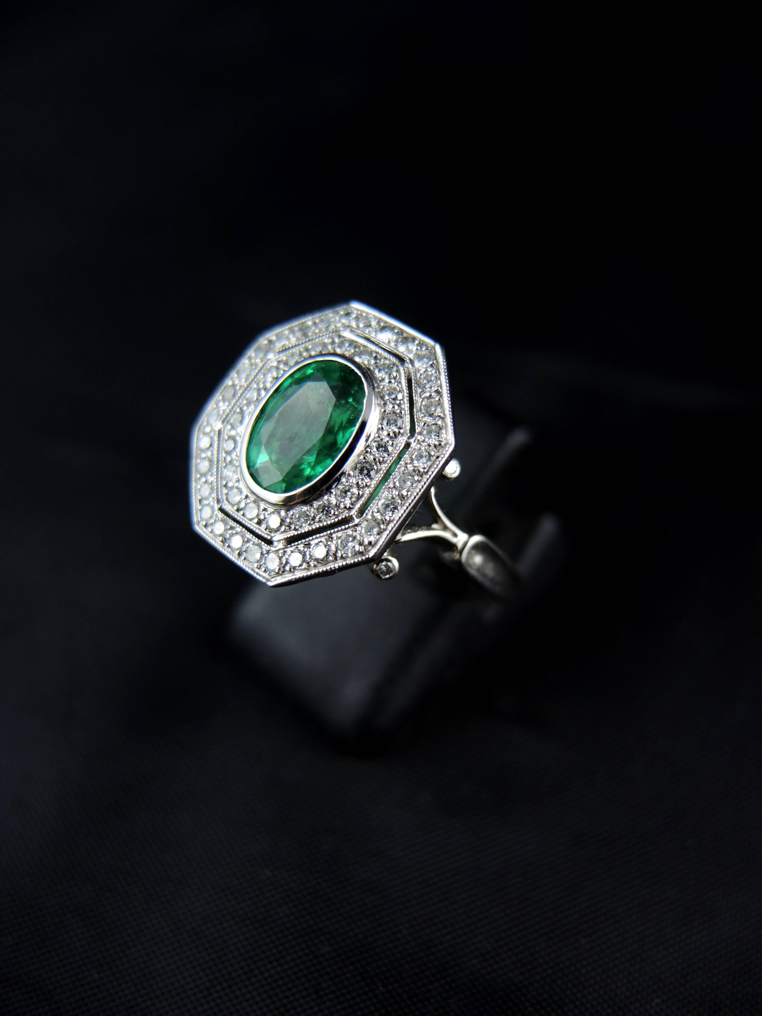 Women's French Emerald Diamond Engagement Cluster Ring 