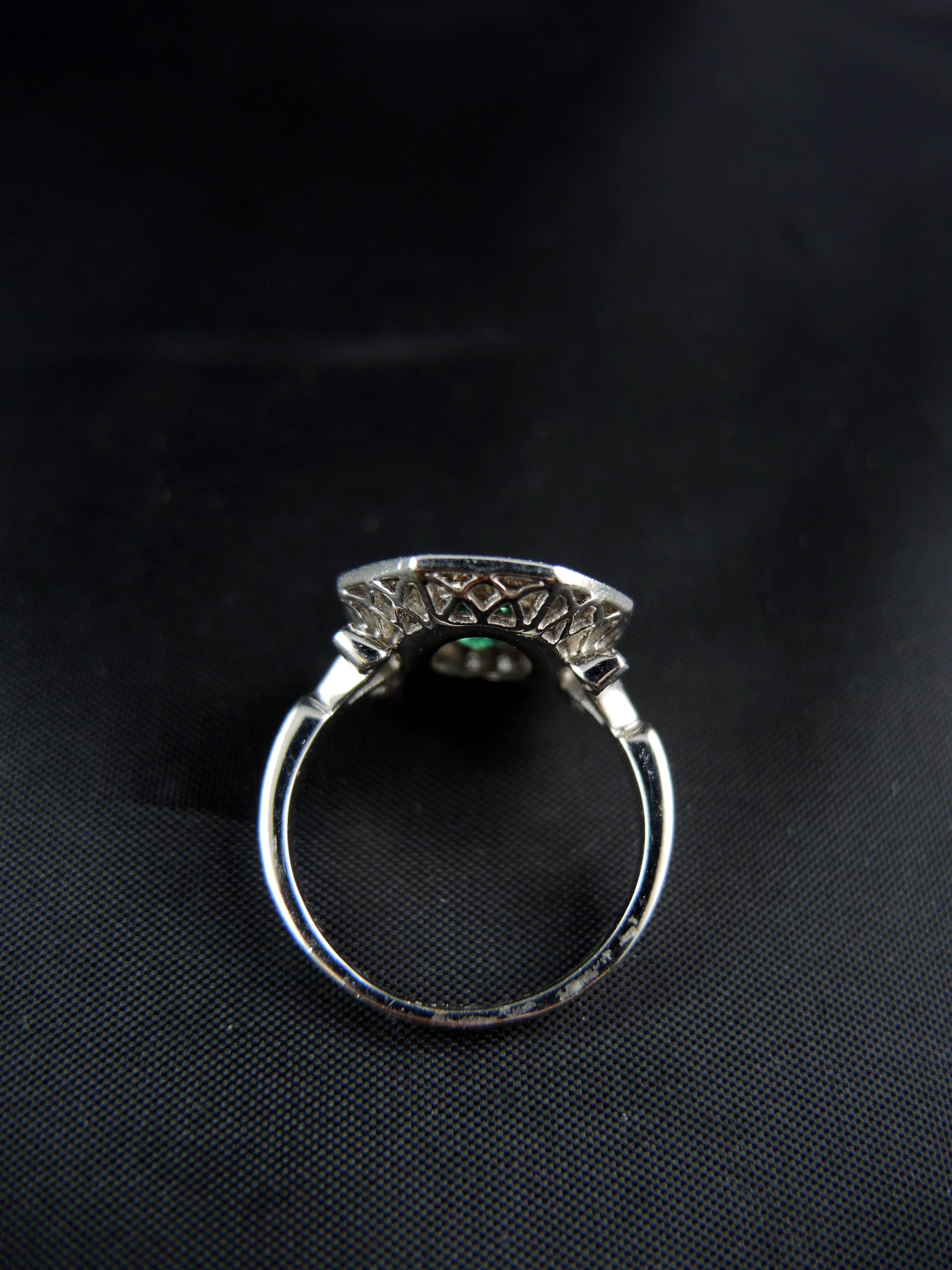 French Emerald Diamond Engagement Cluster Ring  3