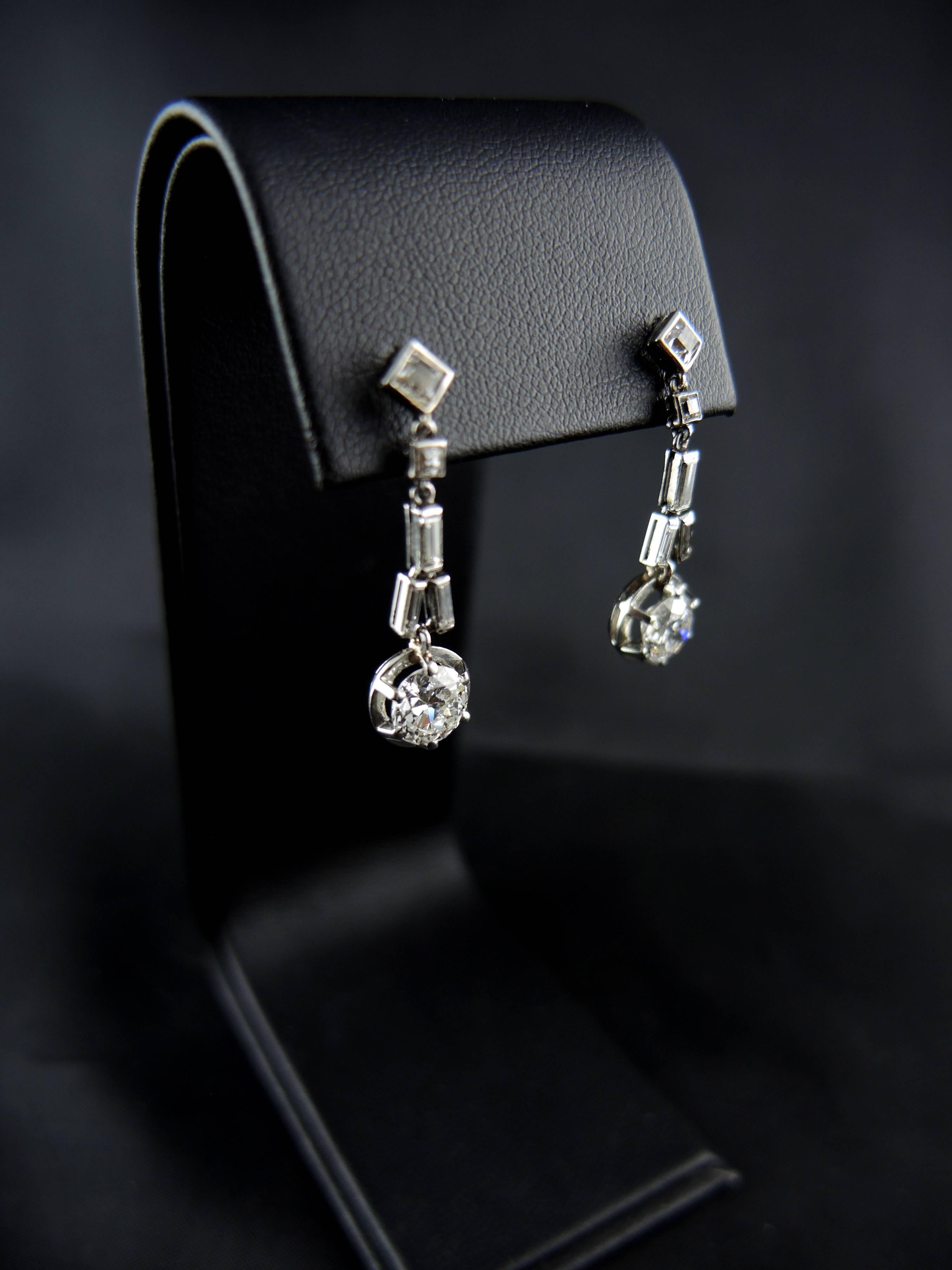 art deco diamond drop earrings