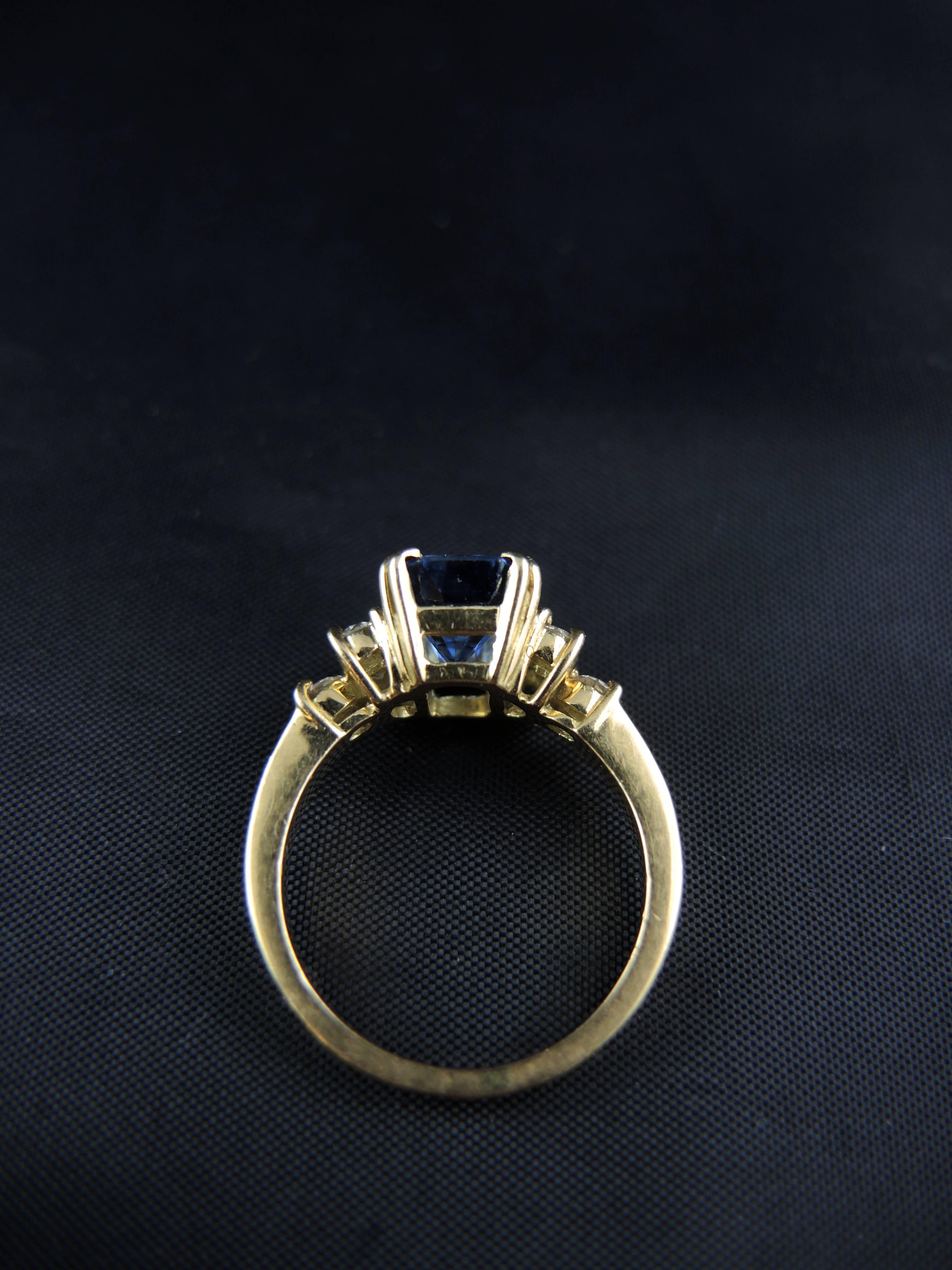 French Engagement Ring with Sapphire and Diamonds For Sale 2