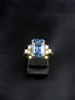 French Engagement Ring with Sapphire and Diamonds