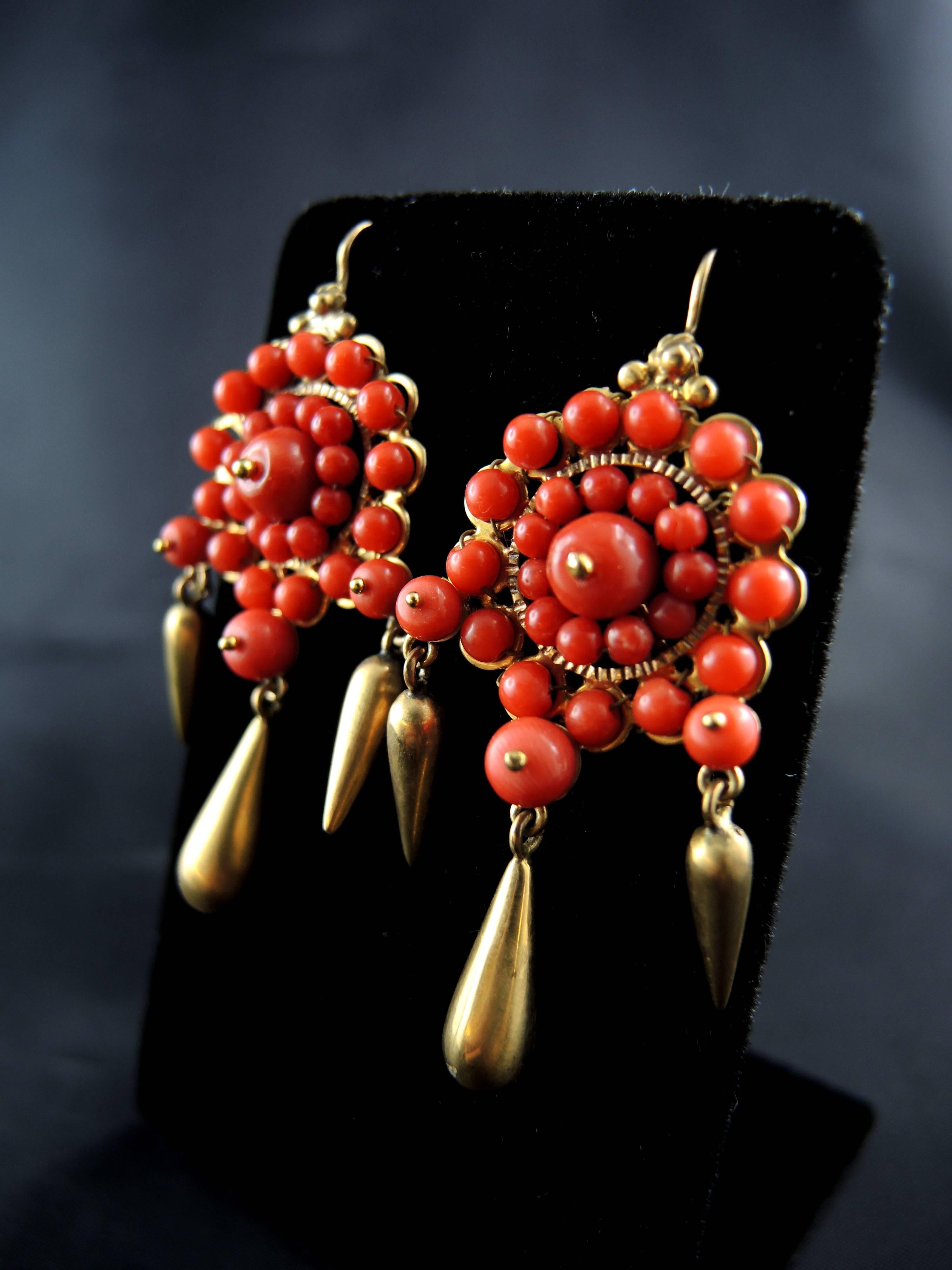 Italian Chandelier Earrings with Coral, circa 1900 2
