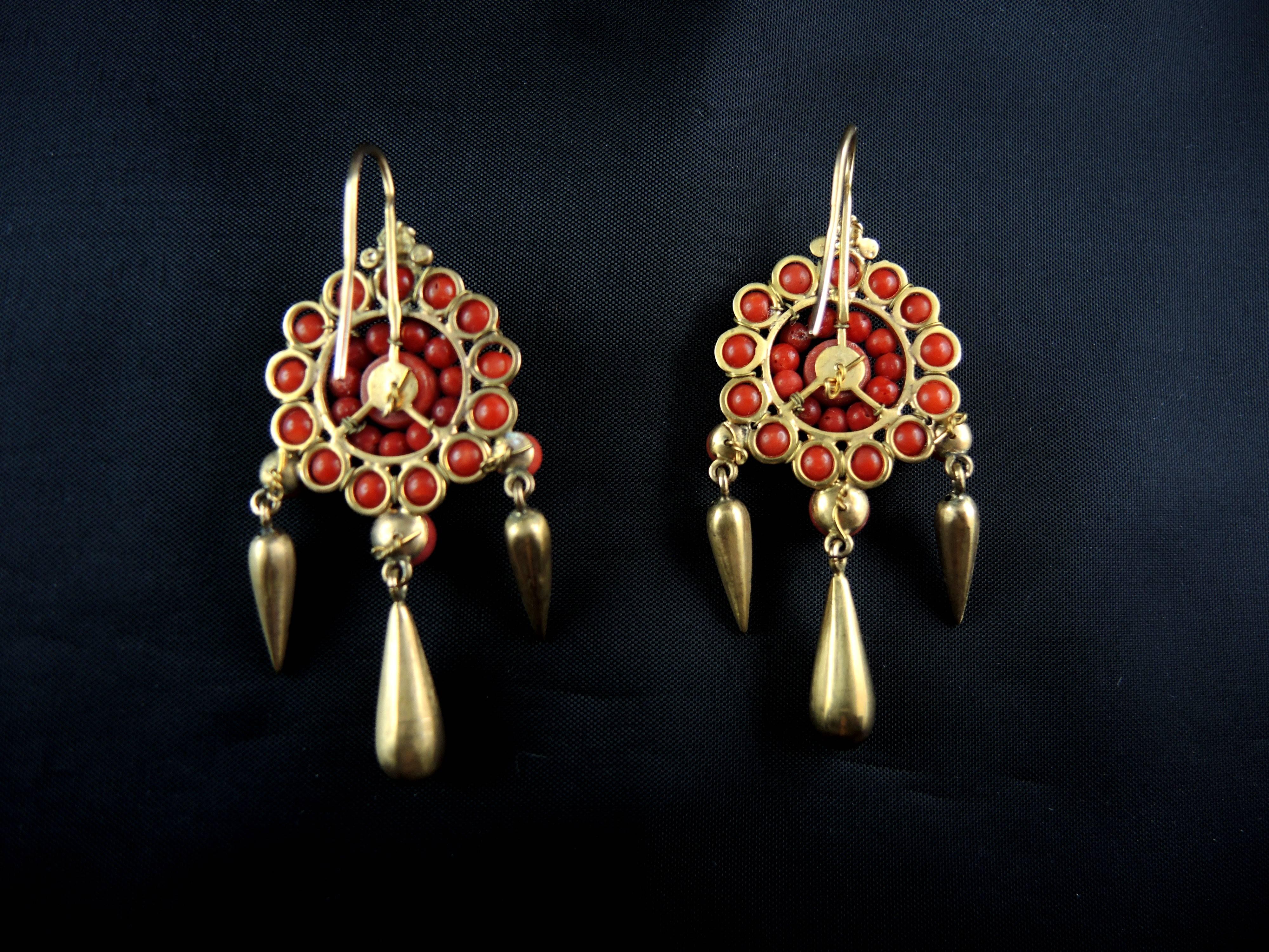 Italian Chandelier Earrings with Coral, circa 1900 3