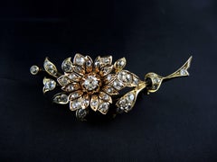 Napoleon III Era Flower Brooch Set With Diamonds 2.40 Carat