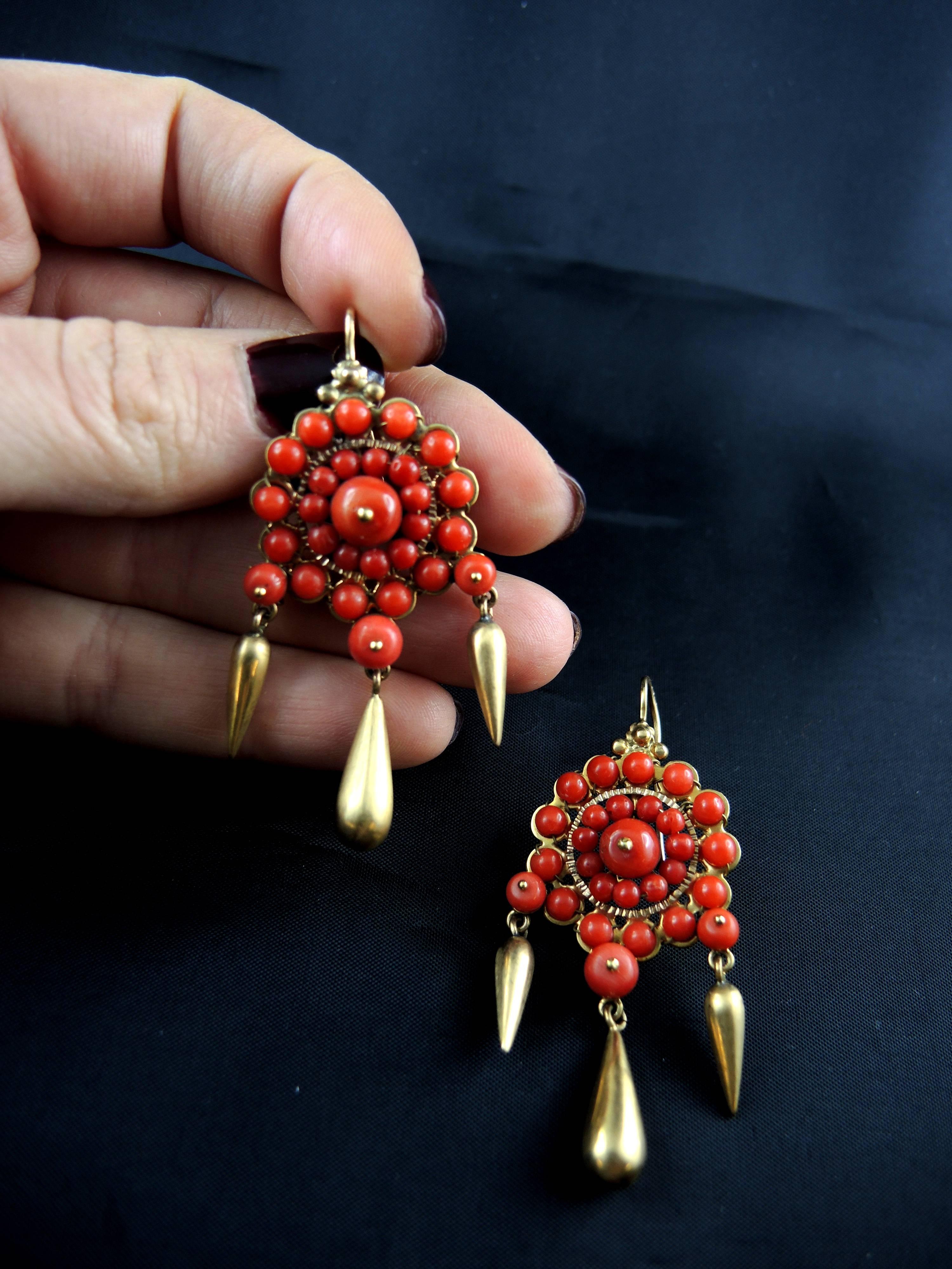 Italian Chandelier Earrings with Coral, circa 1900 4