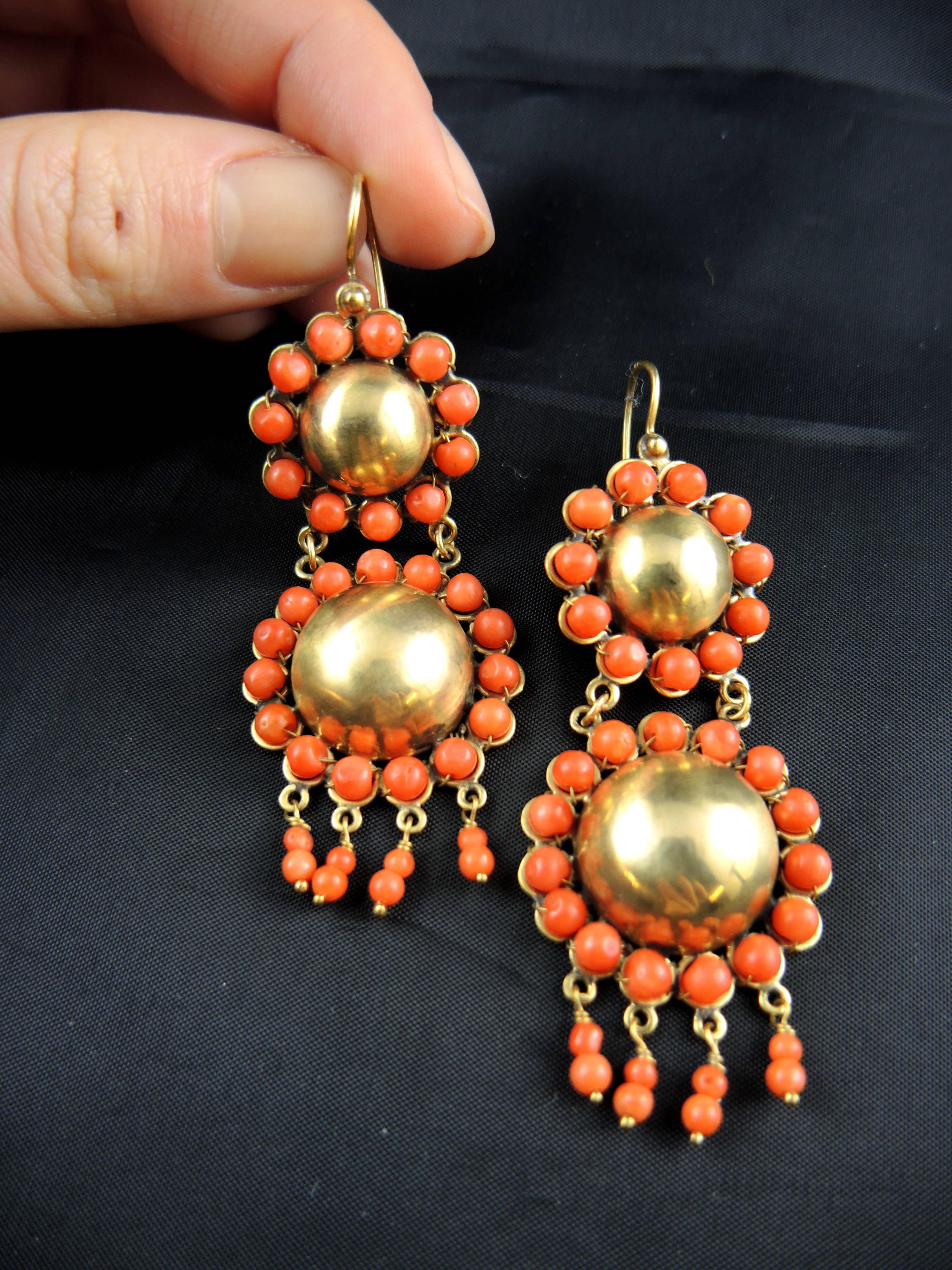 Antique Italian Chandelier Coral Earrings 1