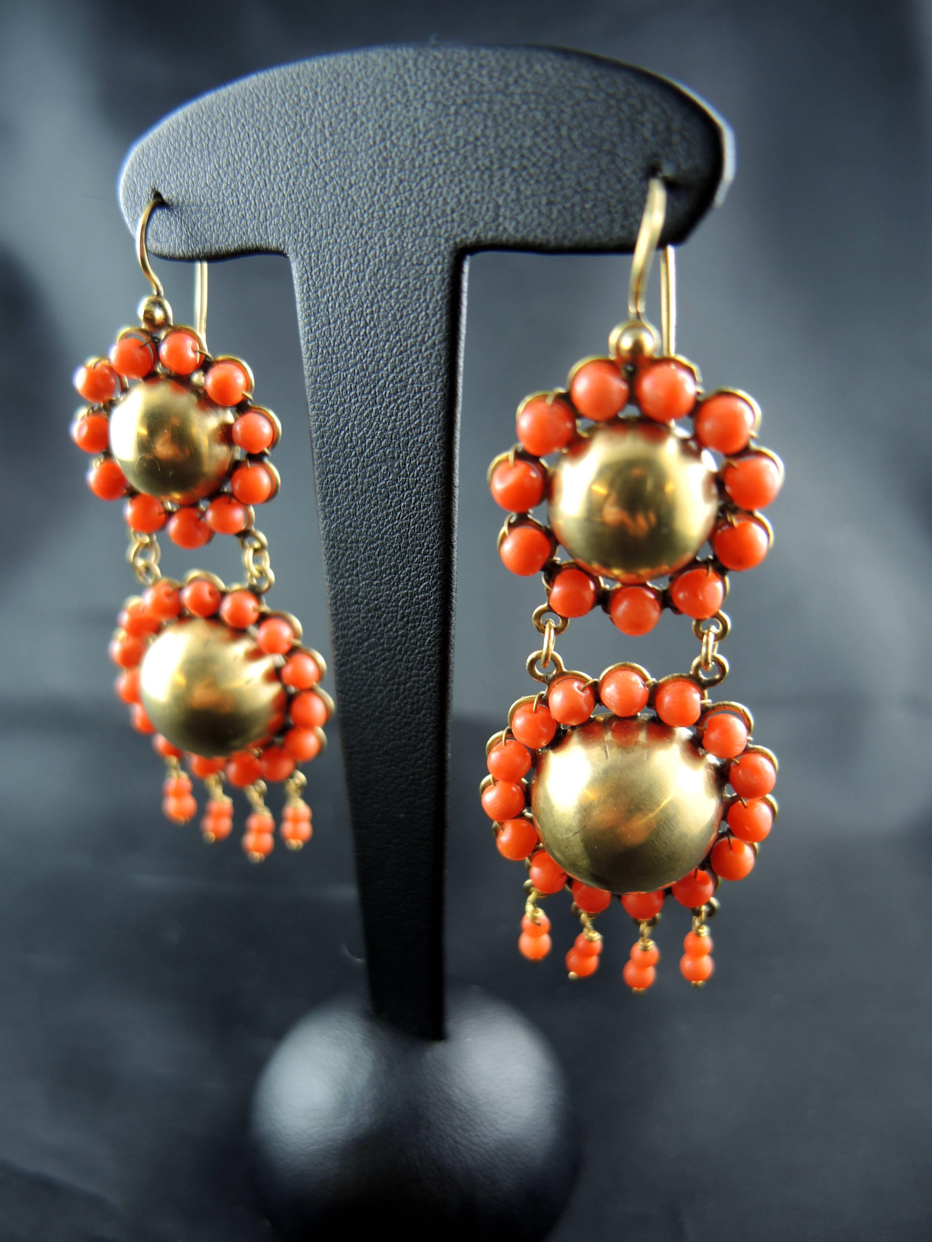 Women's Antique Italian Chandelier Coral Earrings