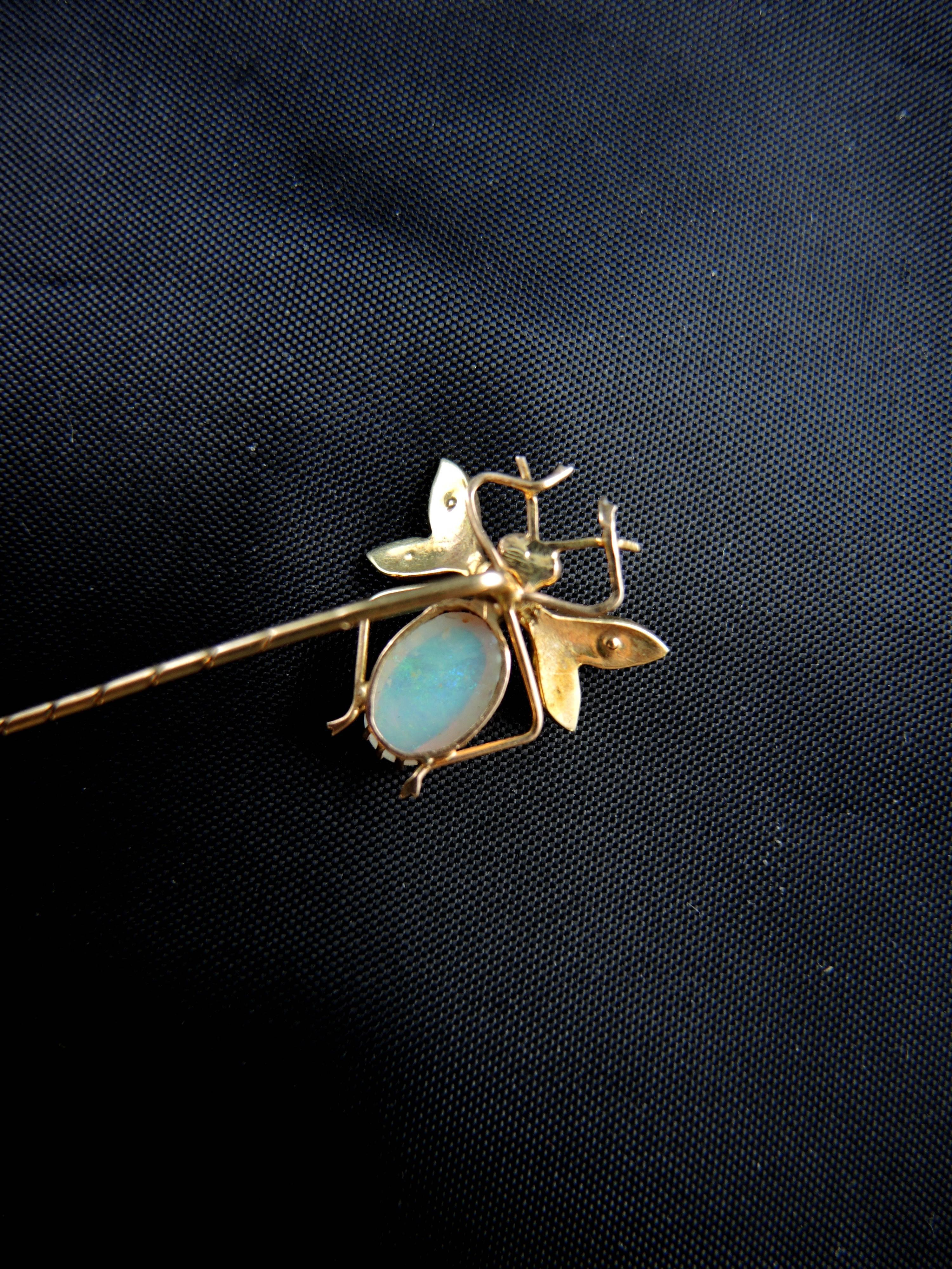 Late Victorian Antique Insect Pin Set with an Opal