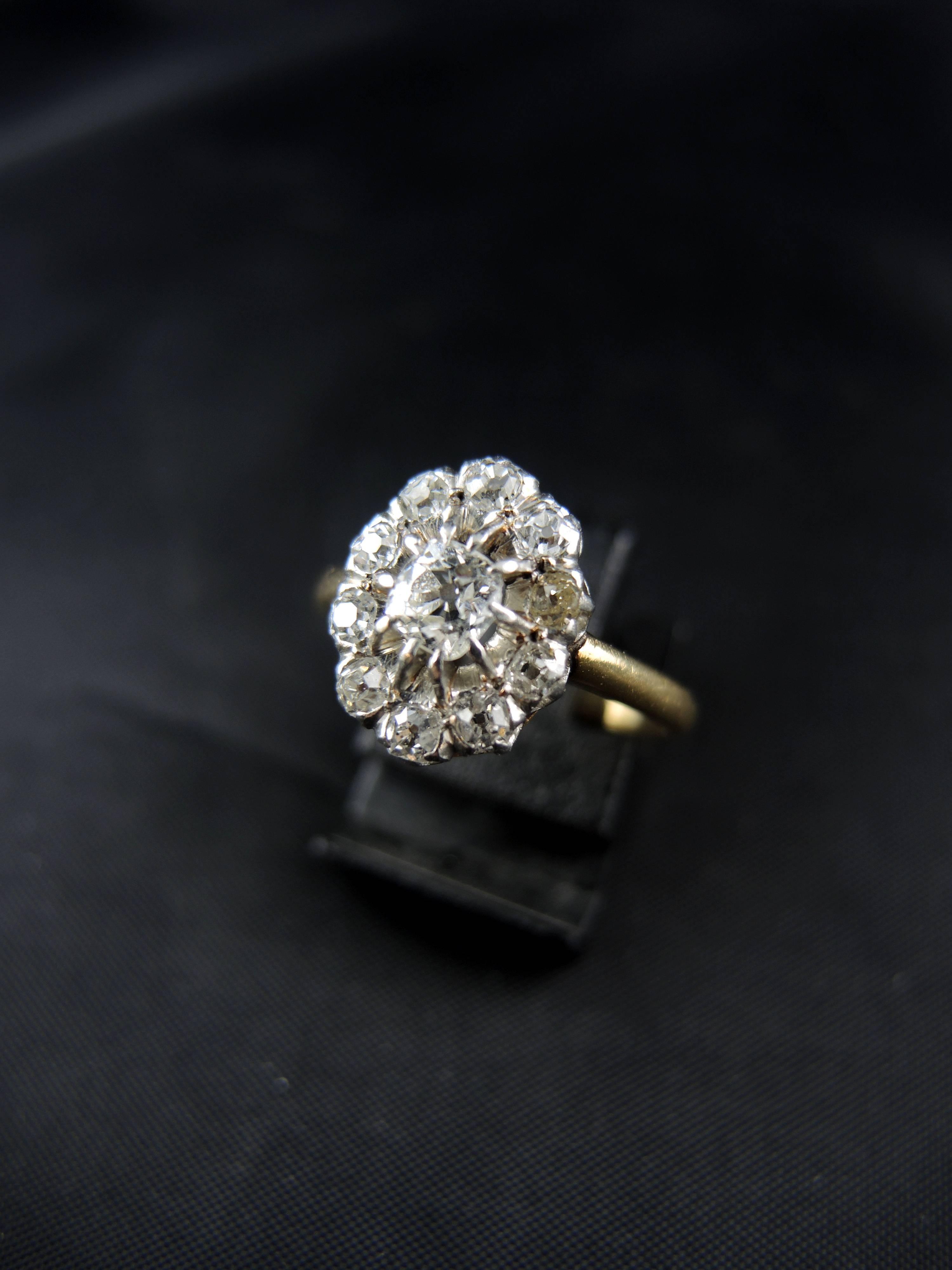 Women's or Men's Engagement Edwardian Antique Ring with Diamonds 1.20 Carat