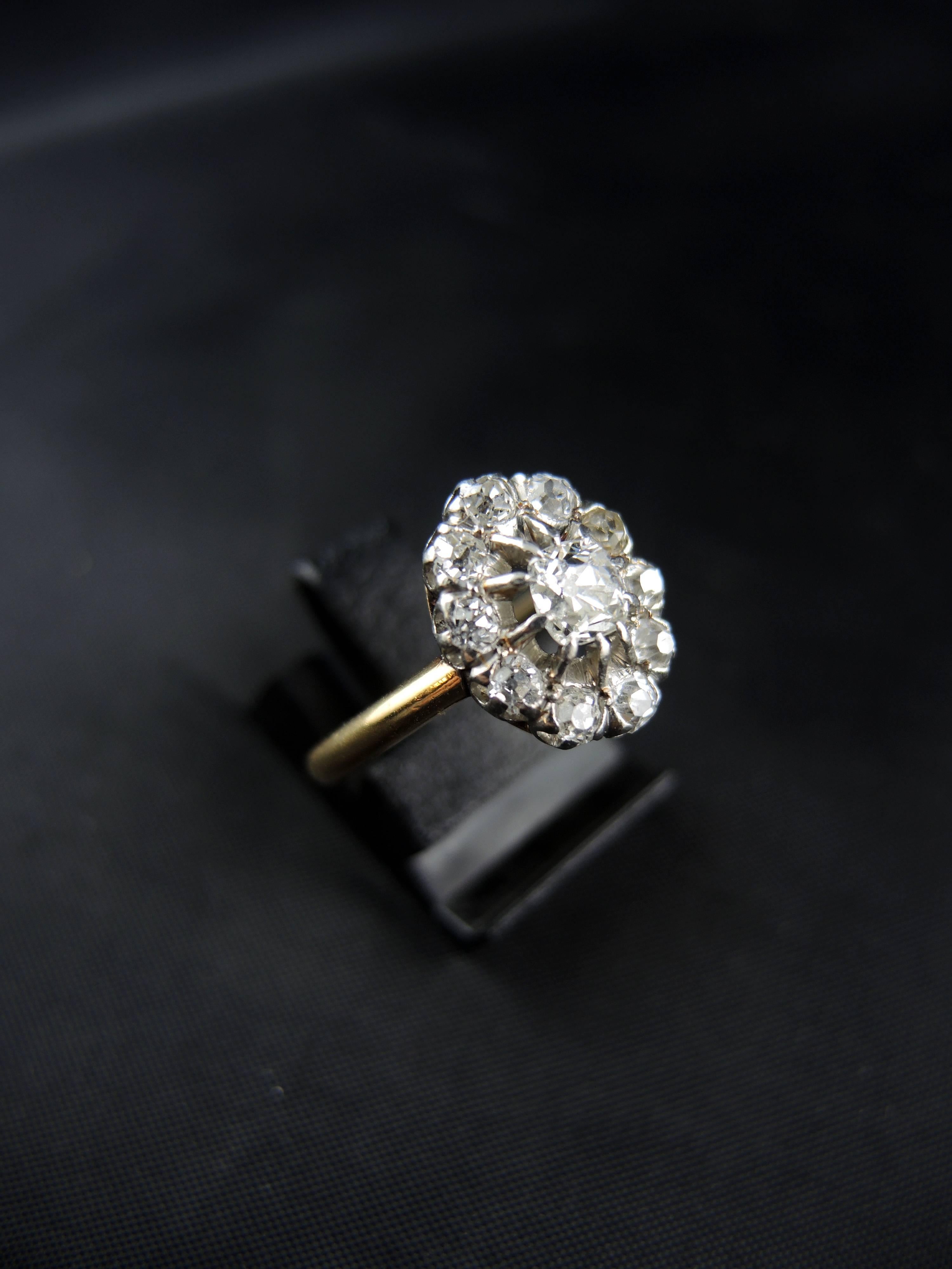 Engagement Edwardian Antique Ring with Diamonds 1.20 Carat In Good Condition In Paris, FR