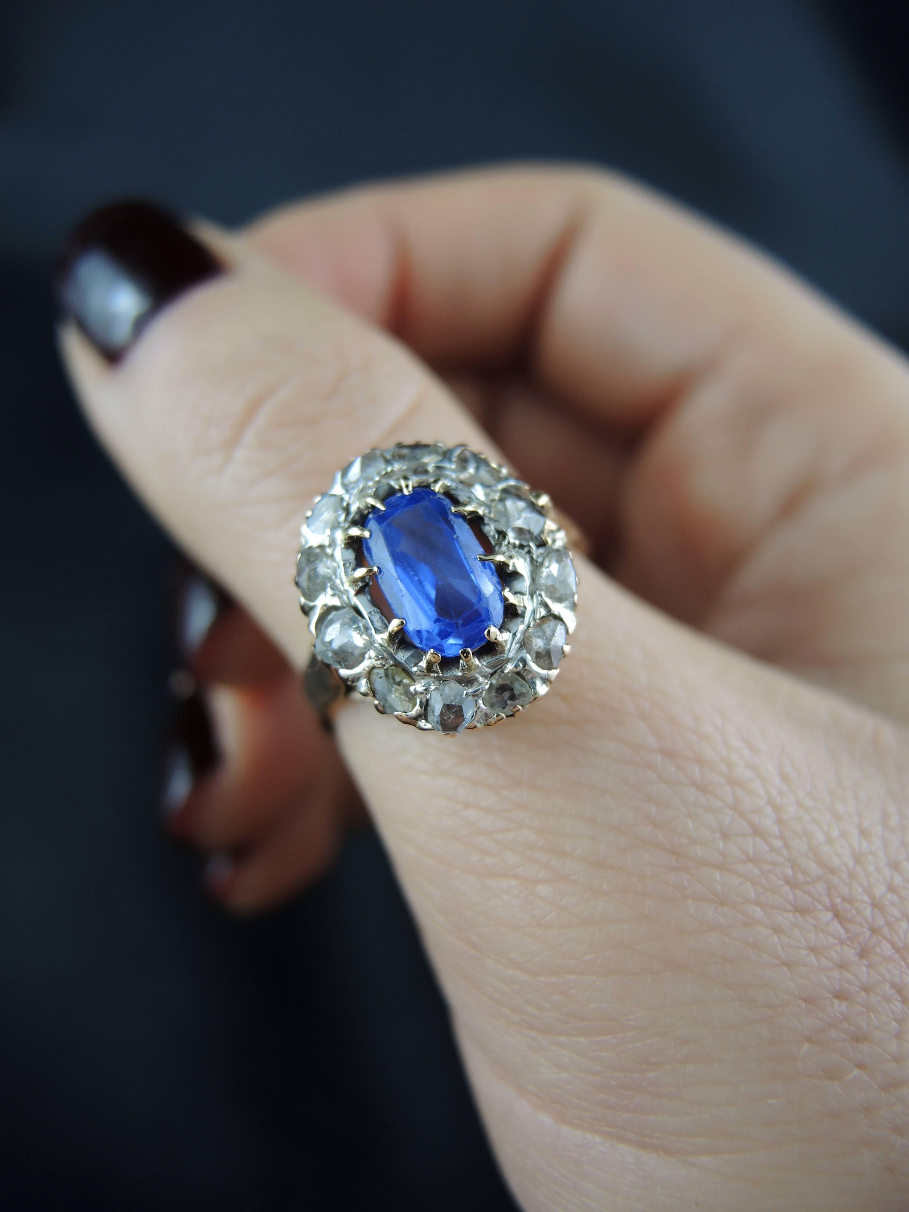Victorian Engagment Cluster Ring With Sapphire 1.20 Cts And Diamonds 0.60 Ct 5