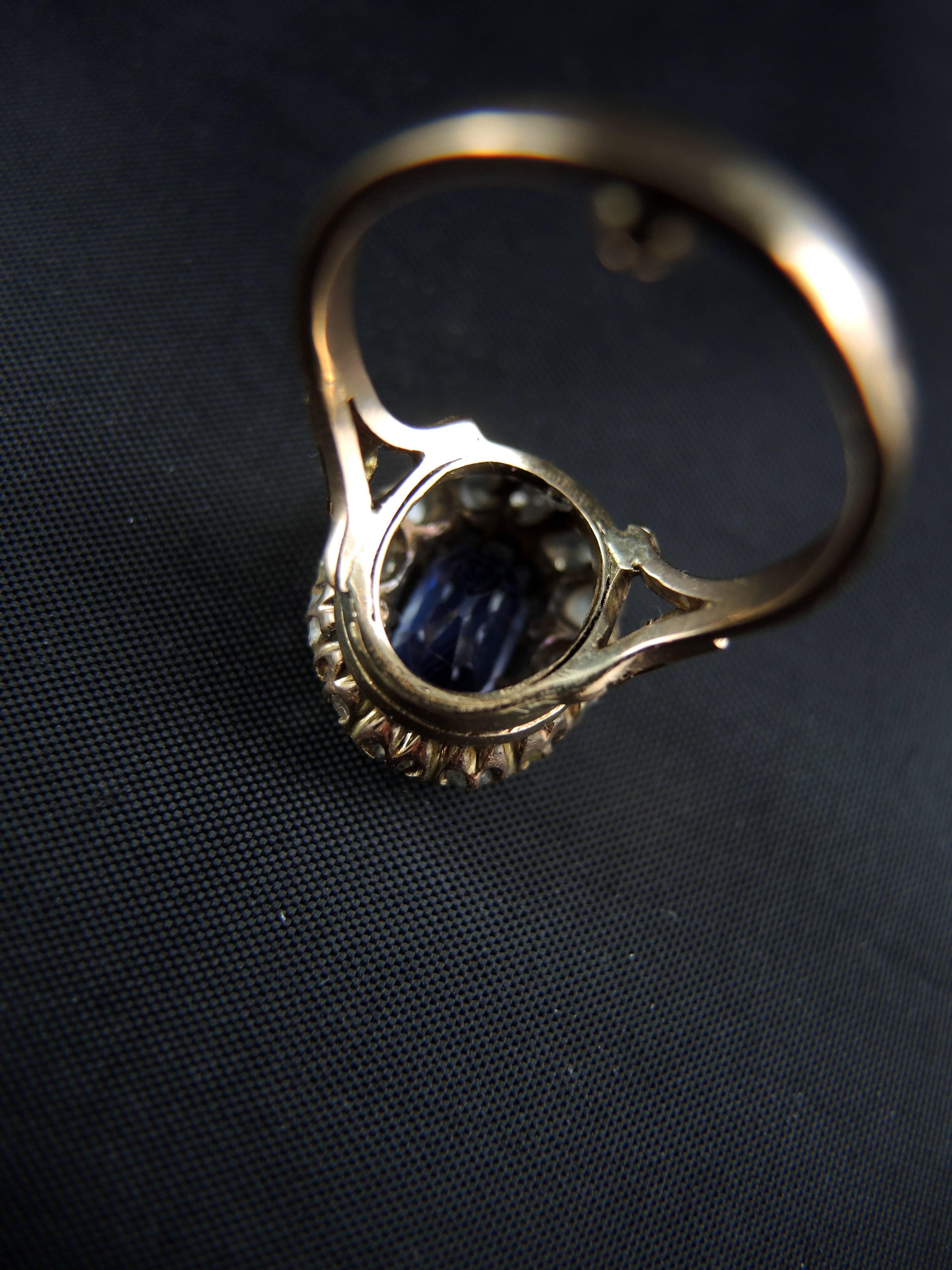 Victorian Engagment Cluster Ring With Sapphire 1.20 Cts And Diamonds 0.60 Ct 2