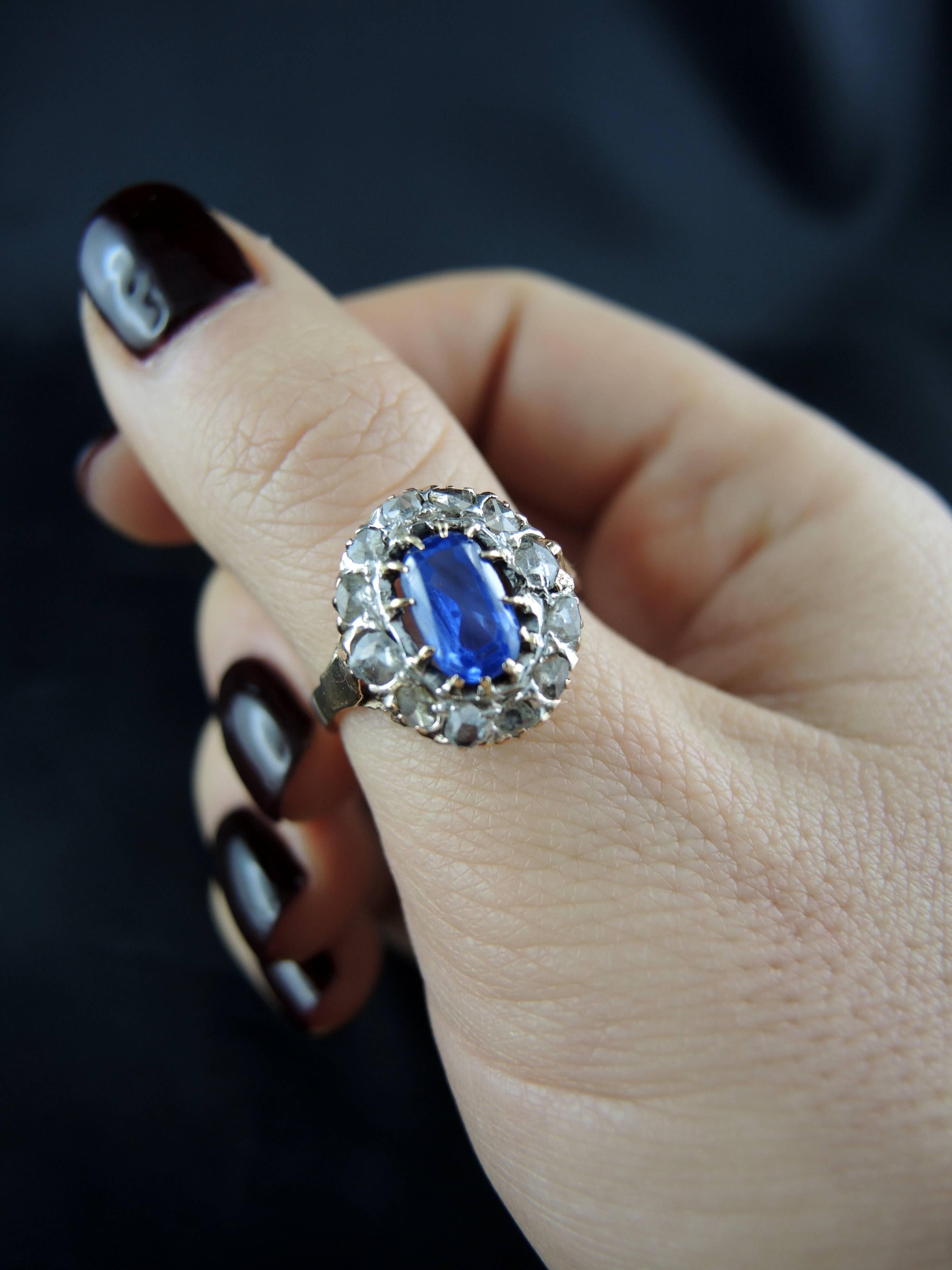 Victorian Engagment Cluster Ring With Sapphire 1.20 Cts And Diamonds 0.60 Ct 4