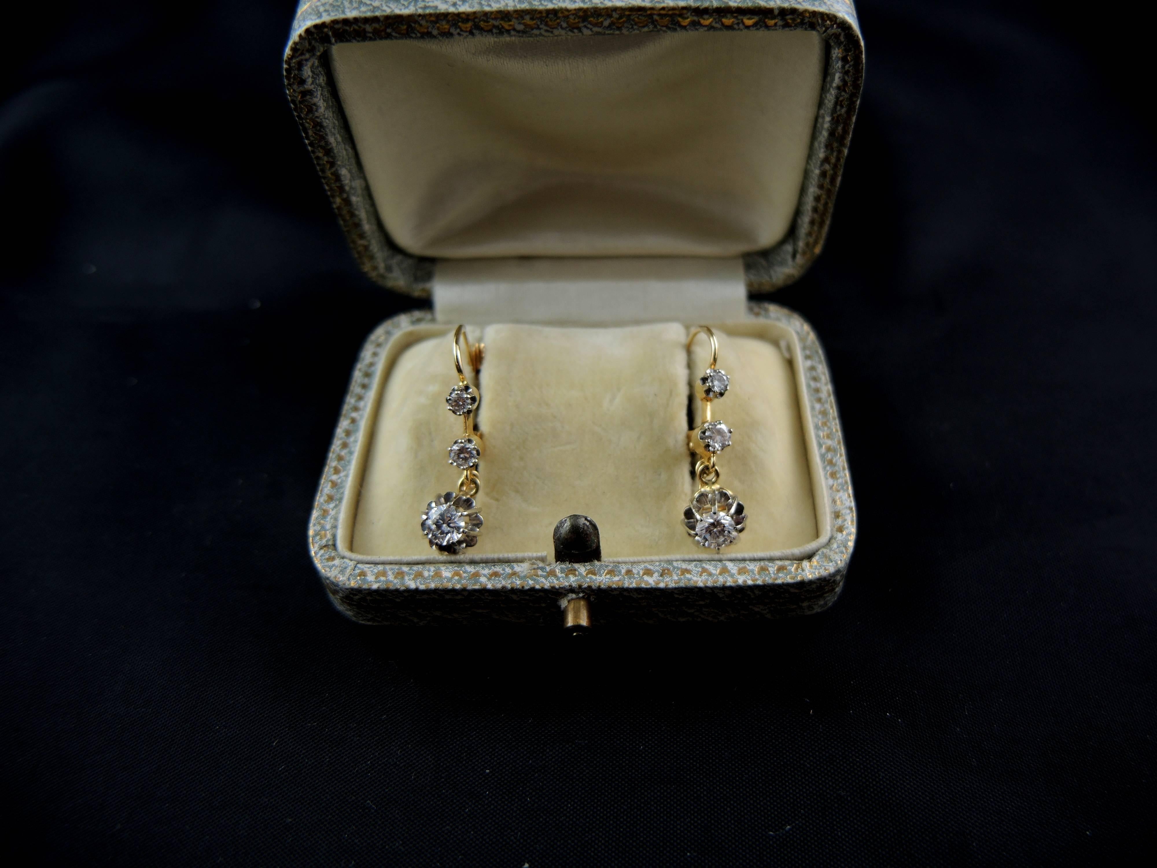 Antique Dormeuses Diamonds Earrings in Gold 4