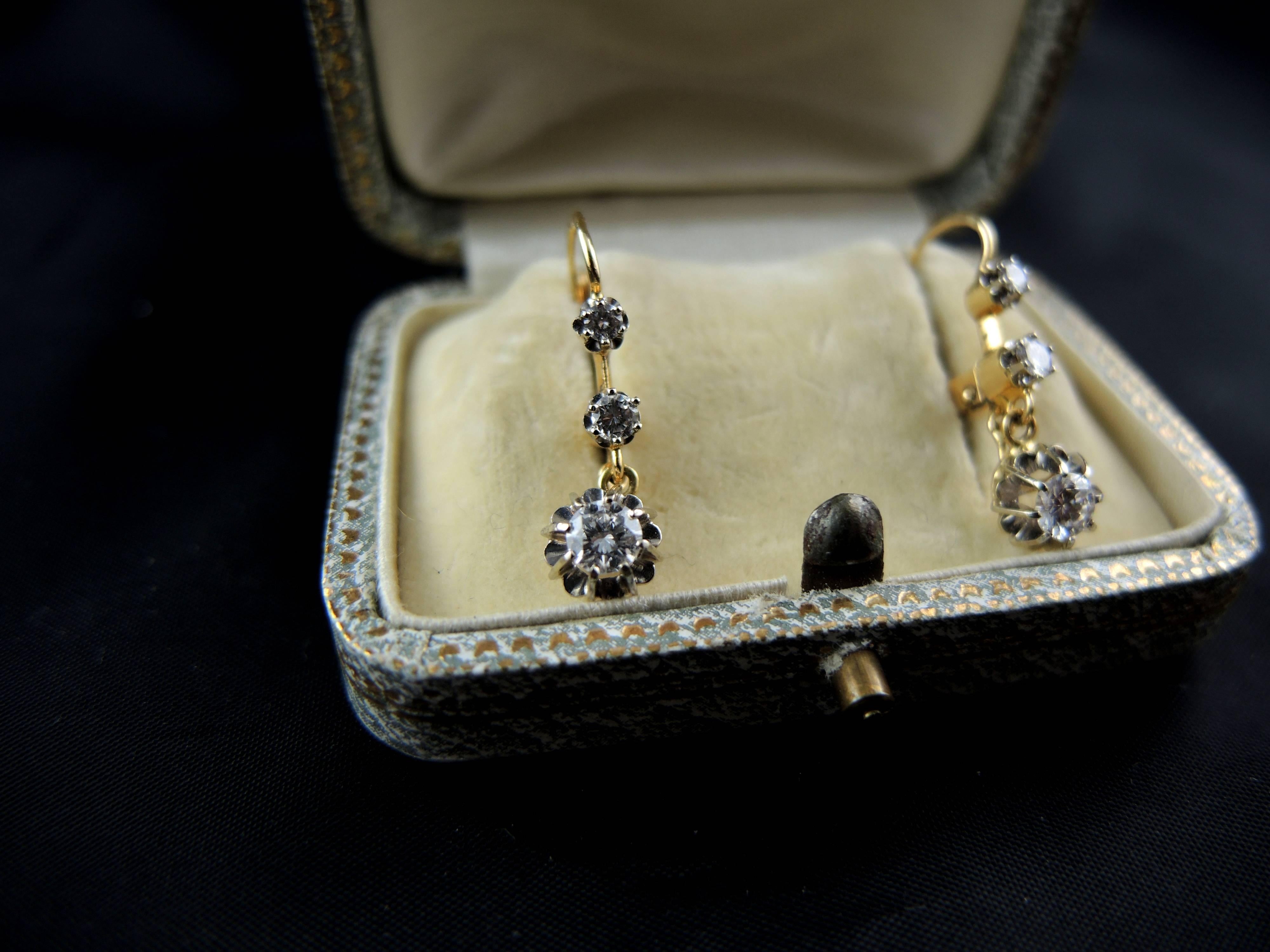 Antique Dormeuses Diamonds Earrings in Gold 5