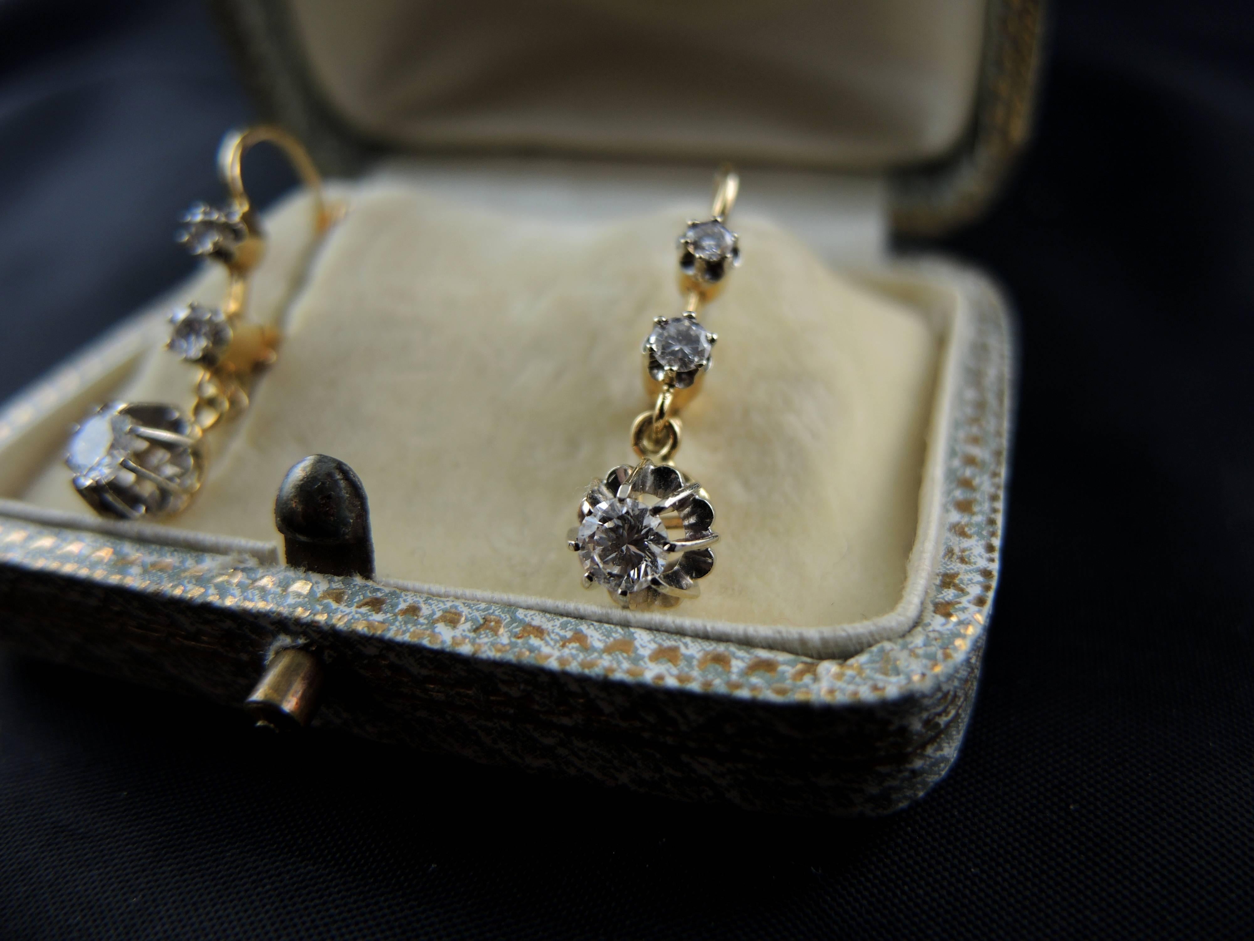 Antique Dormeuses Diamonds Earrings in Gold 6