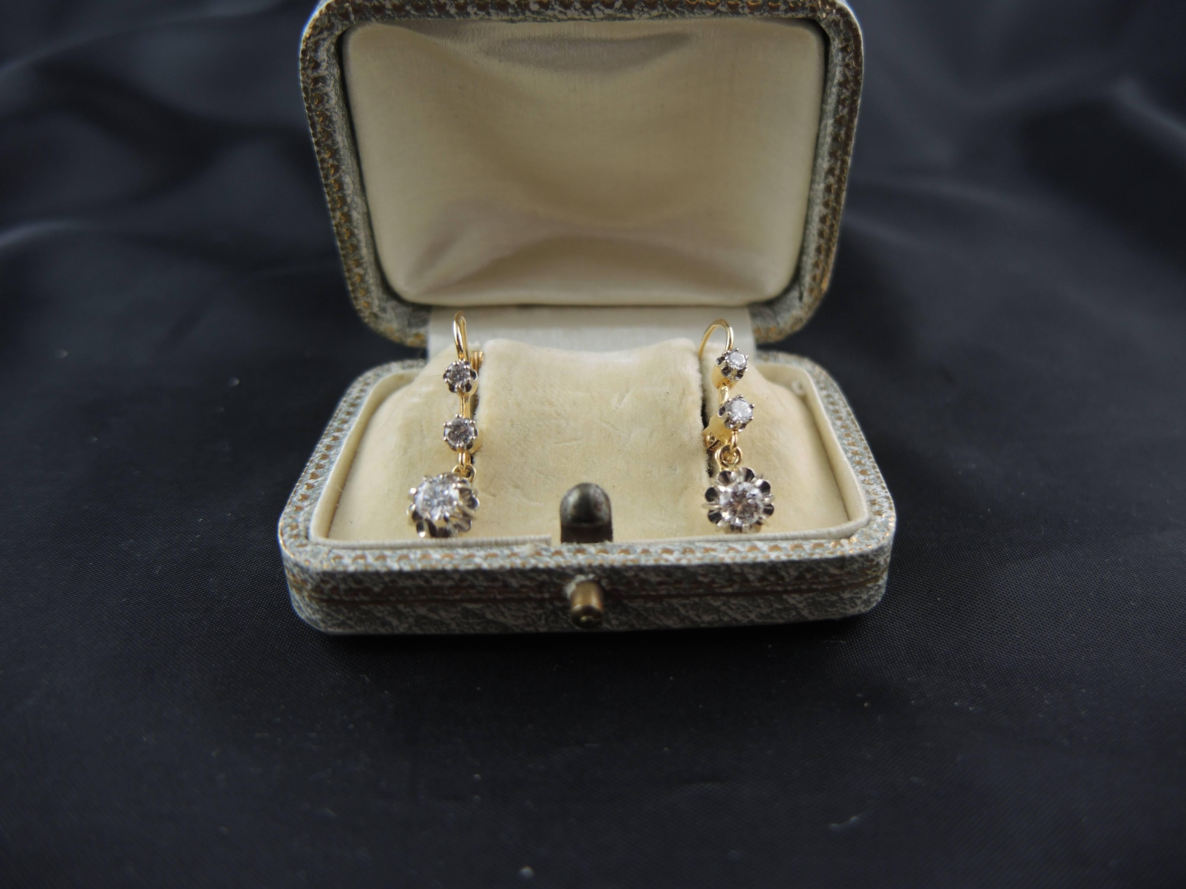 Antique Dormeuses Diamonds Earrings in Gold 3