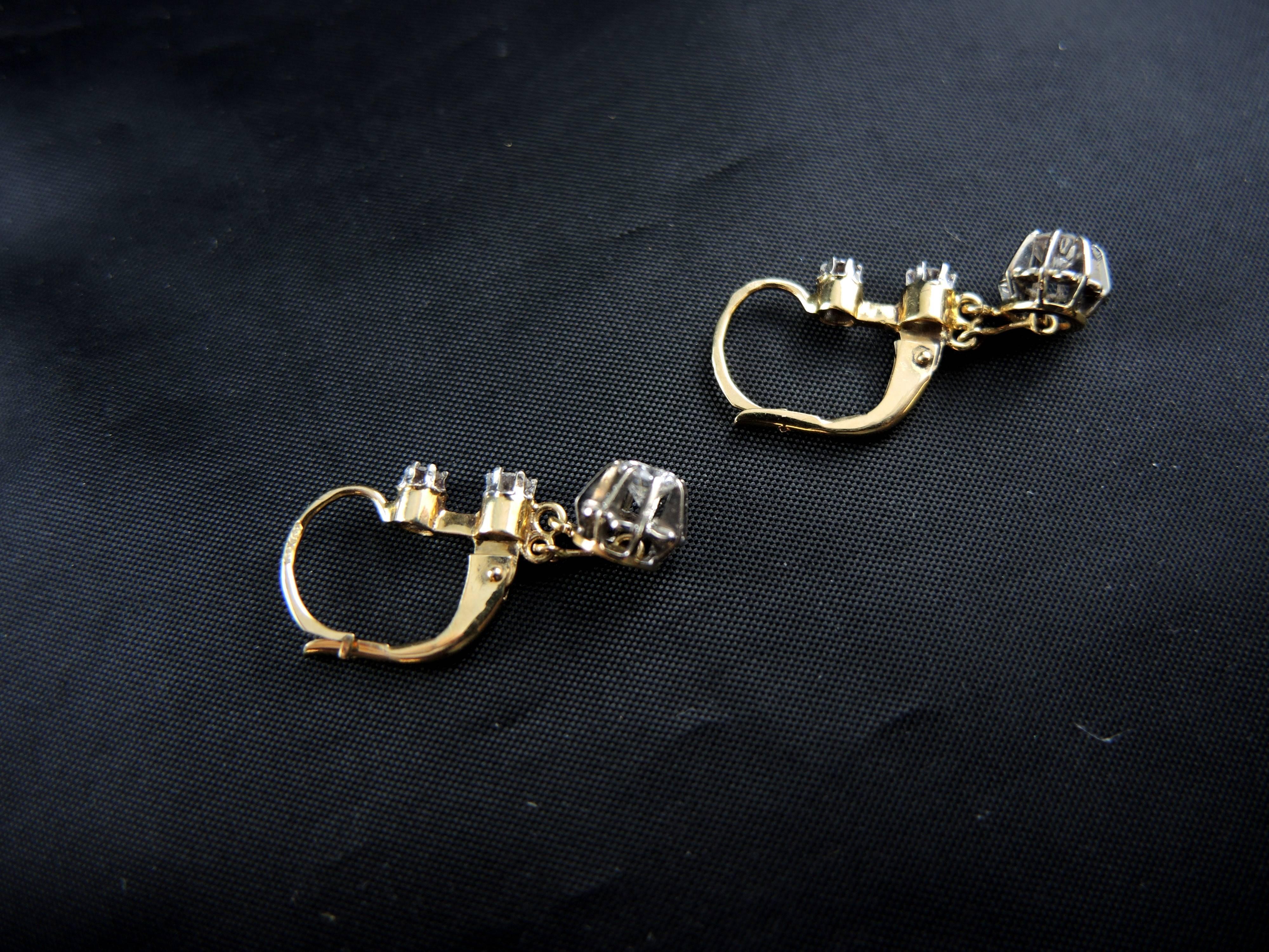 Women's Antique Dormeuses Diamonds Earrings in Gold