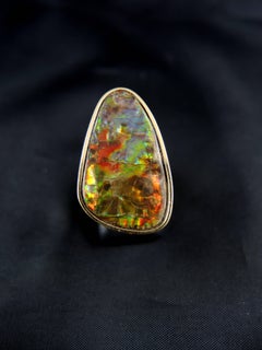 Vintage French Ammolite and Gold Ring by Roland Schad, circa 1970
