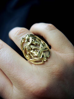 Art Nouveau Style Iris Flower Gold Ring