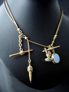 Antique French Victorian Watch Chain / Châtelaine in Gold, 19th Century