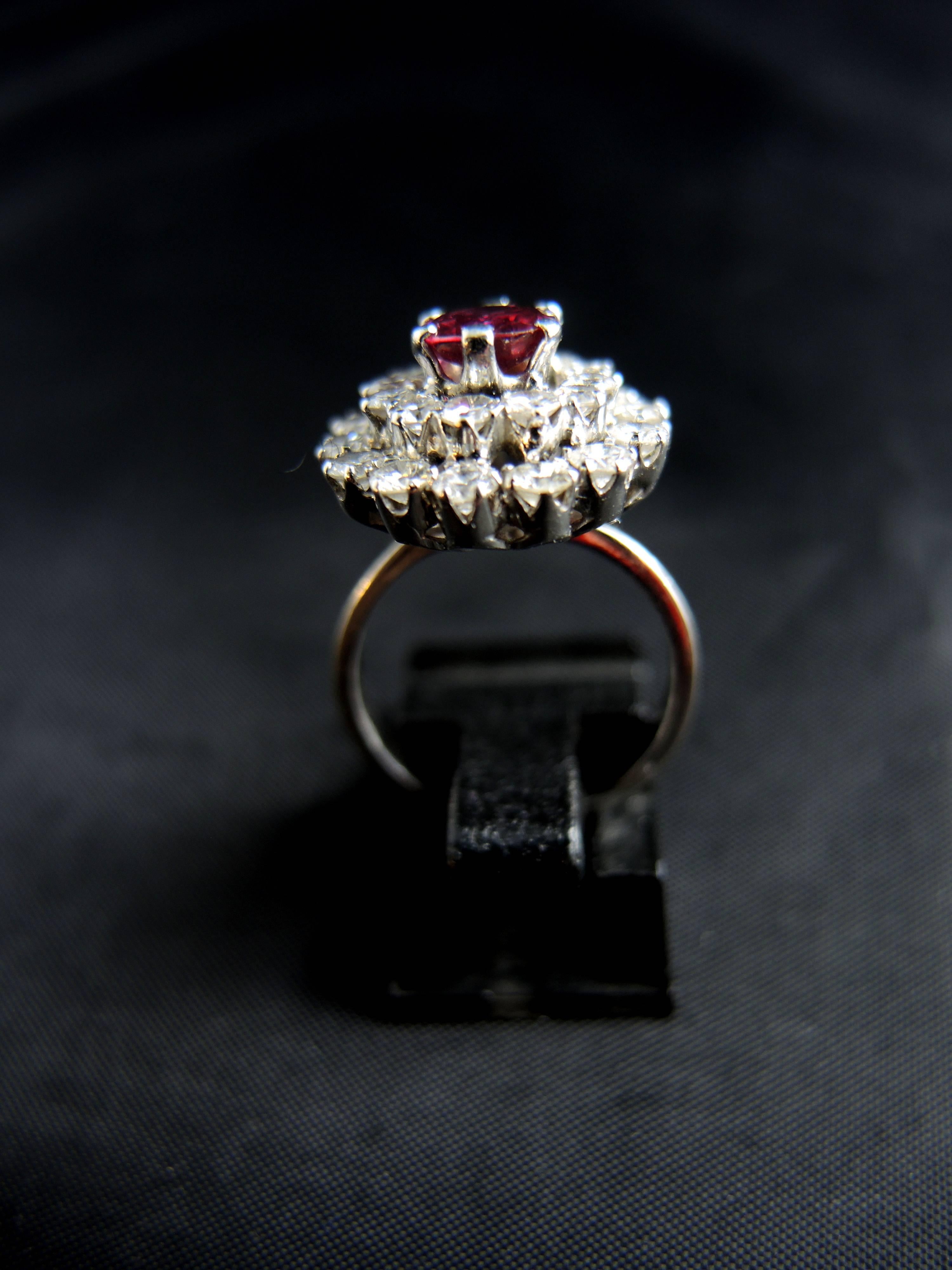 Women's Ruby Diamond White Gold Cluster Ring  For Sale