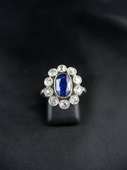 French Sapphire Diamond Platinum Belle Epoque Cluster Ring circa 1900