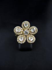 French Diamonds Yellow Gold Flower Ring