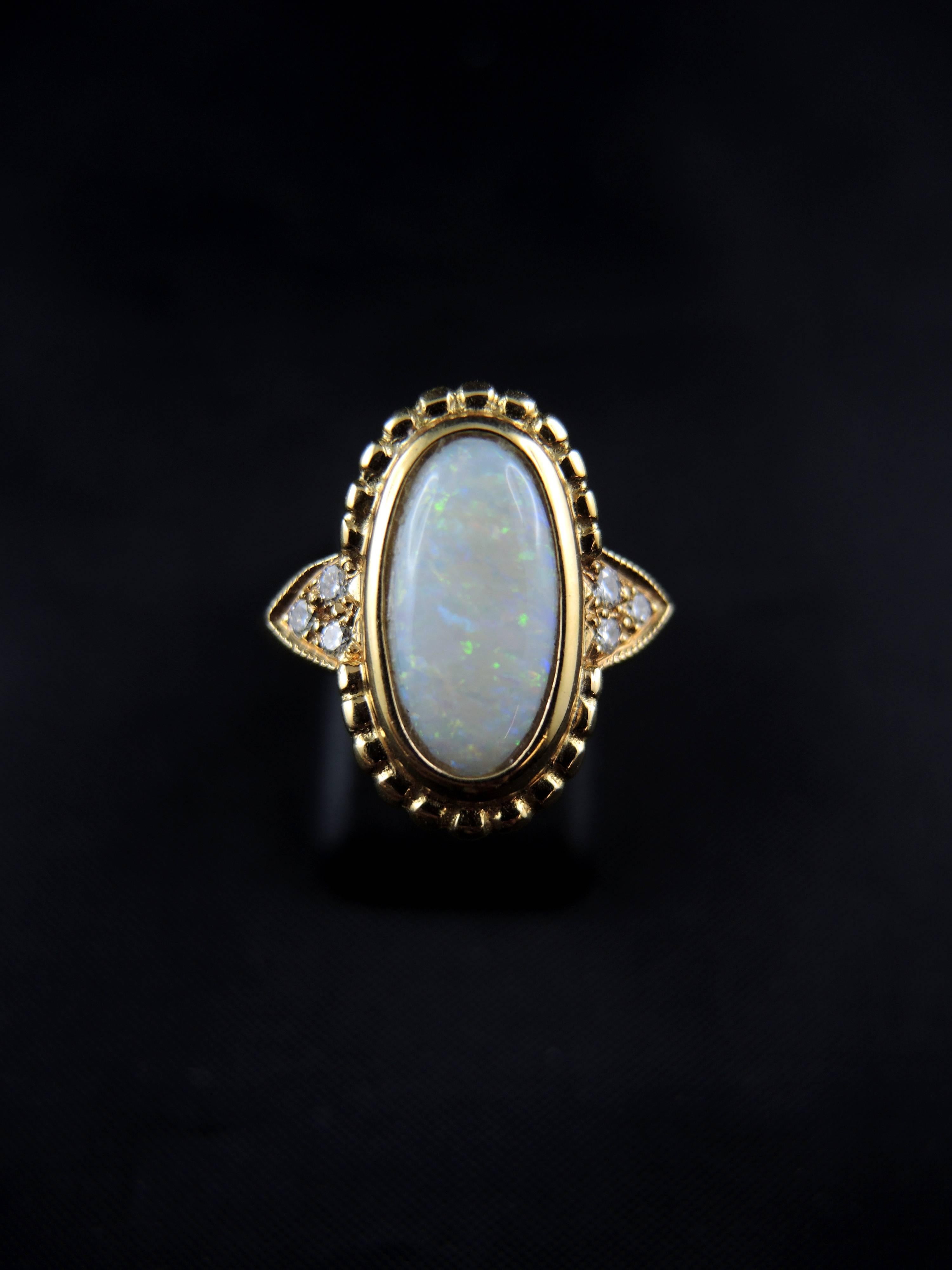 Opal and Diamonds Ring, Yellow Gold, France 2