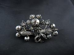 Antique Flower Brooch, Gold and Silver, Rose Cut Diamonds, Napoleon III