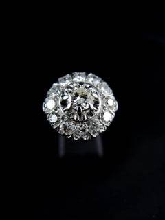 French Cocktail Cluster Ring, White Gold, Diamonds 0.75 + 1.60 Carat