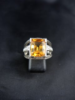 French White Gold Citrine, and Diamonds Ring