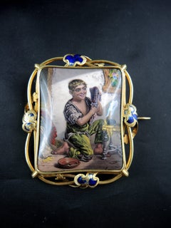 Miniature Antique Gold Brooch with Enamel