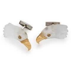 E Wolfe Carved Rock Crystal Gold Eagle Cufflinks