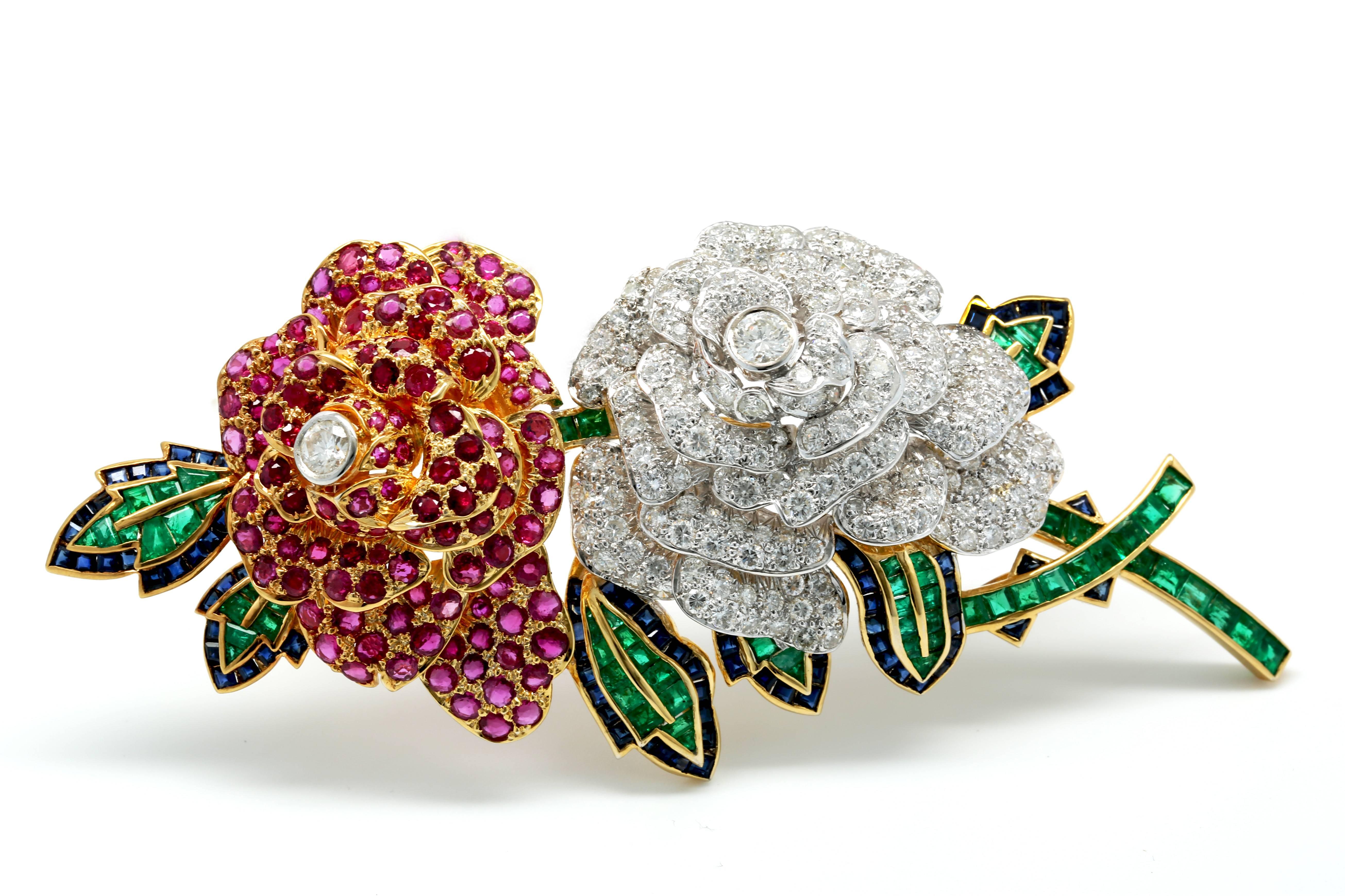 Magnificent Gemstone and Diamond Brooch In Excellent Condition For Sale In Aventura, FL