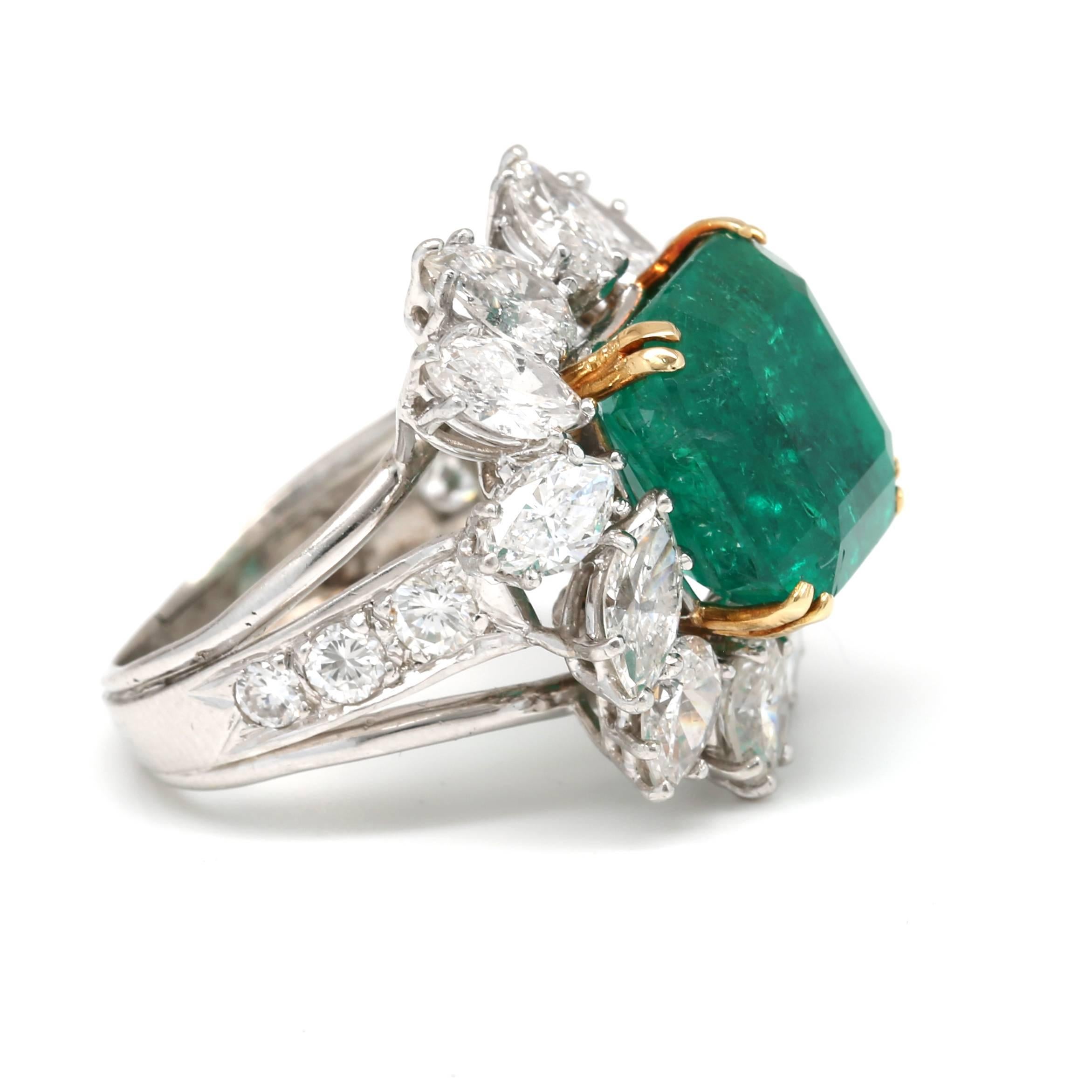 Women's 9.72 Carat Emerald and Diamond Ring For Sale