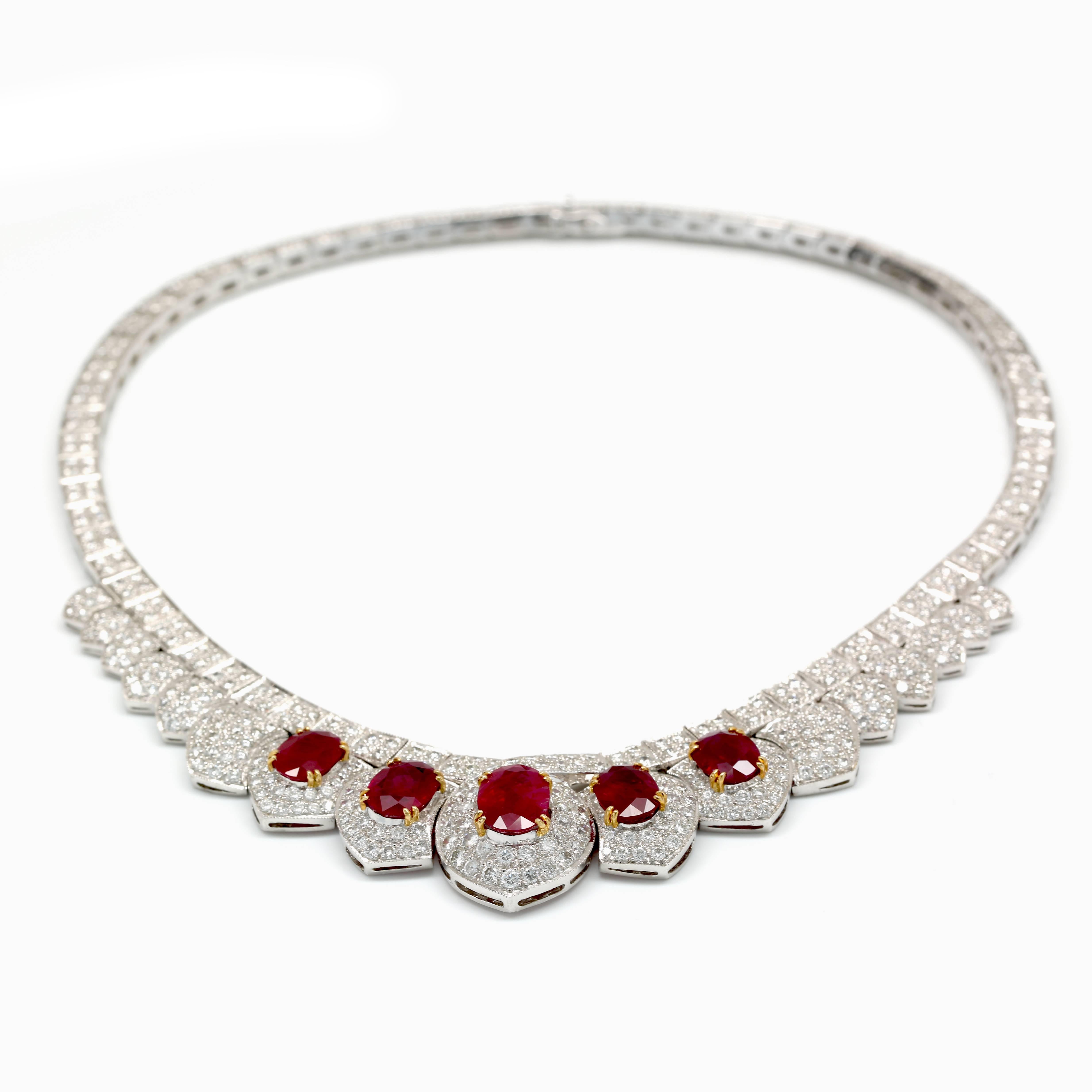 Women's 17 Carat Ruby and Diamond Necklace For Sale