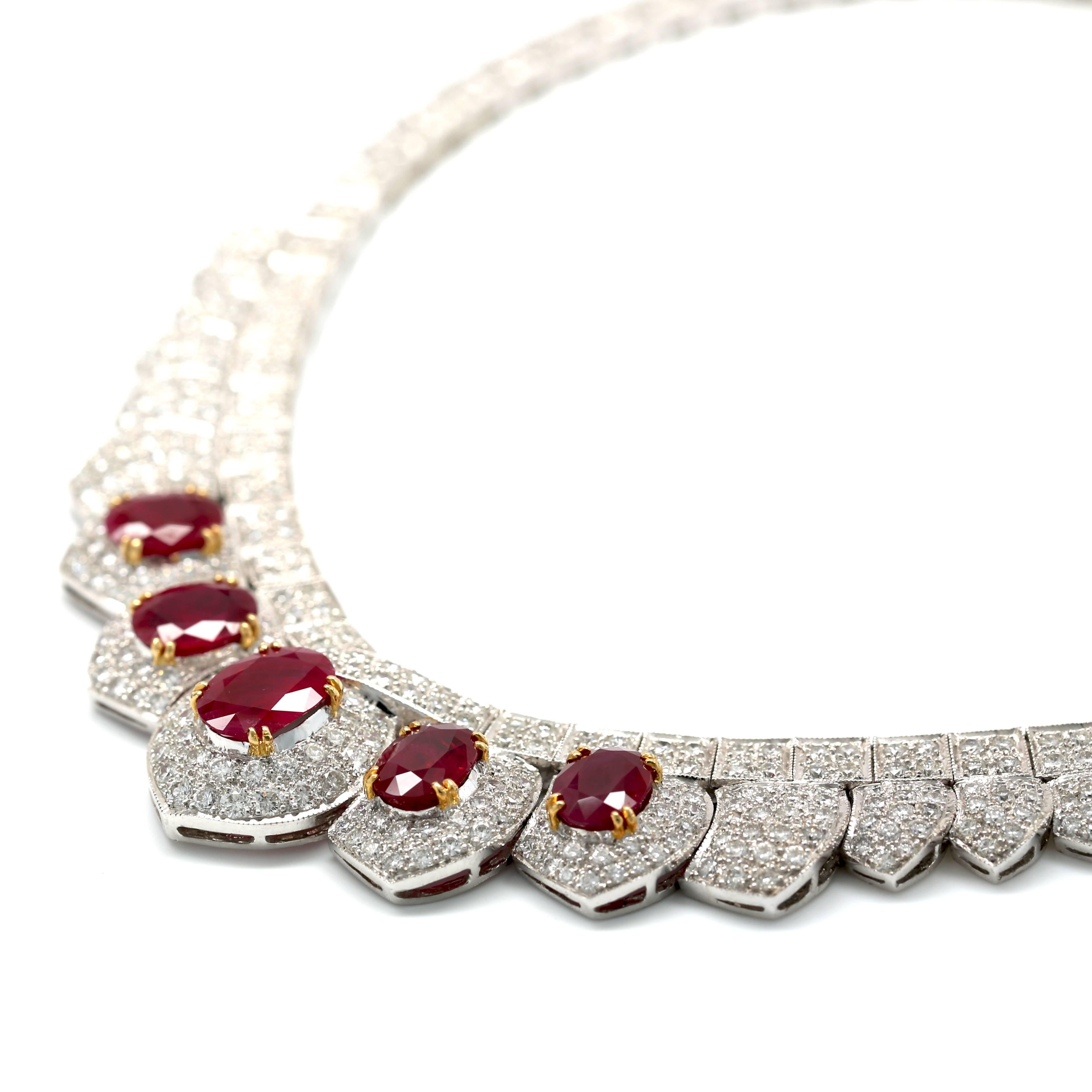 17 Carat Ruby and Diamond Necklace For Sale 1