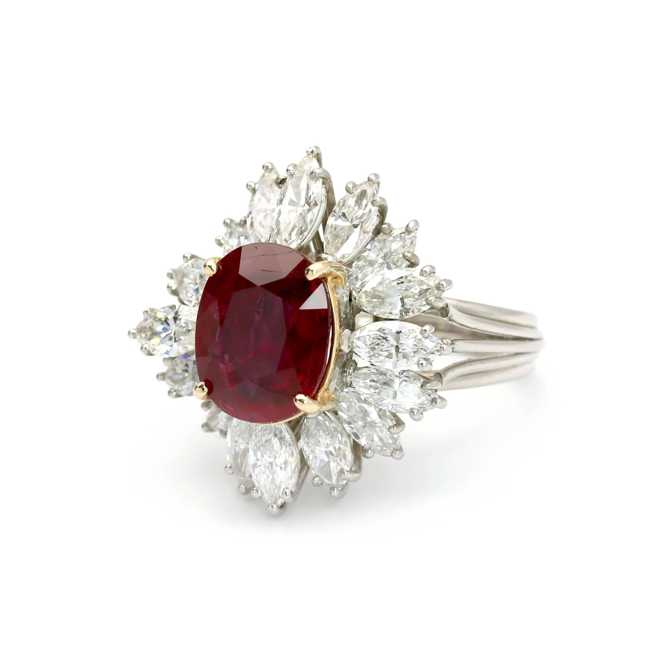 Cushion Cut AGL Certified 5.15 Carat Natural Ruby Ring For Sale