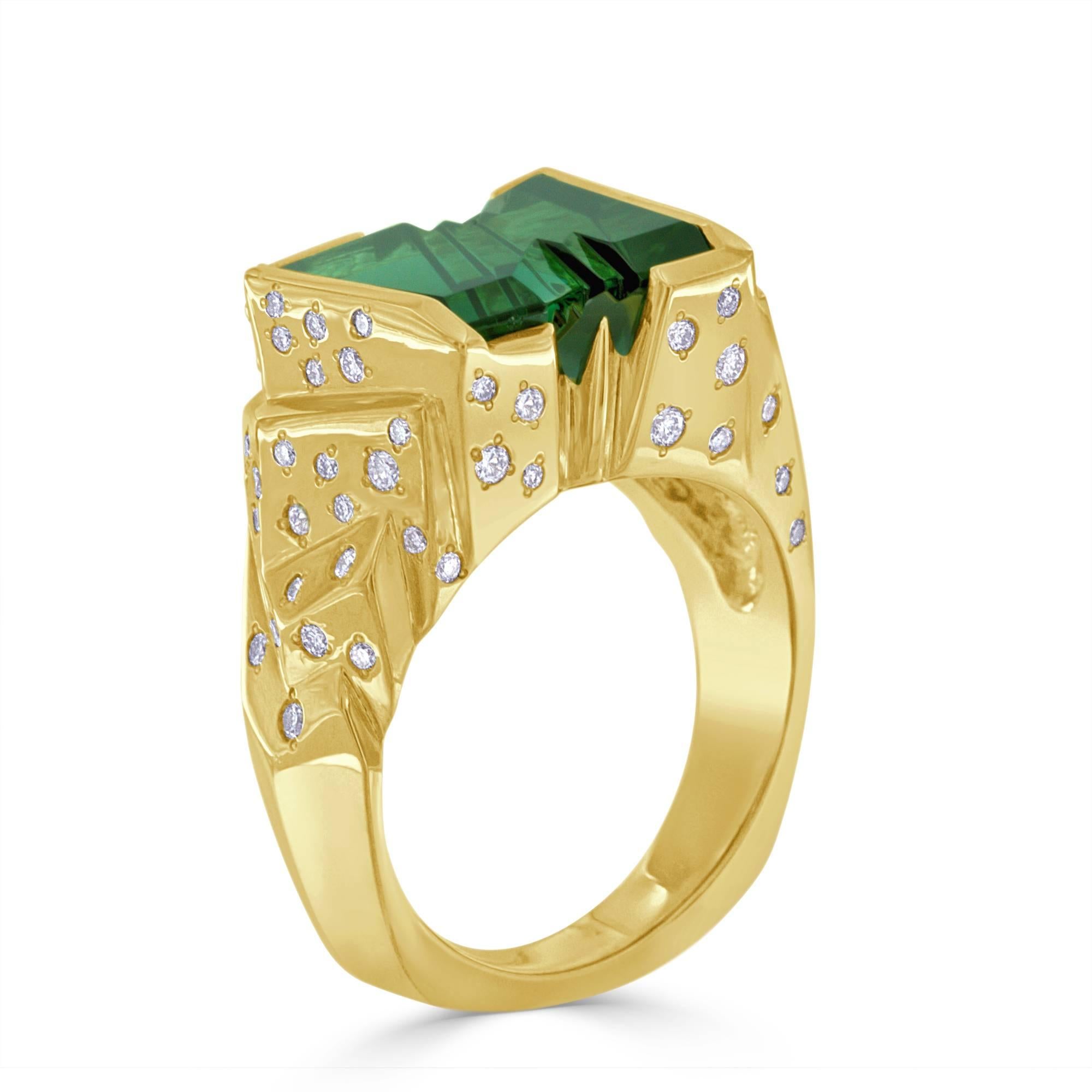 Modern Bernd Munsteiner 6.93 Carat Green Tourmaline and Diamond Gold Ring