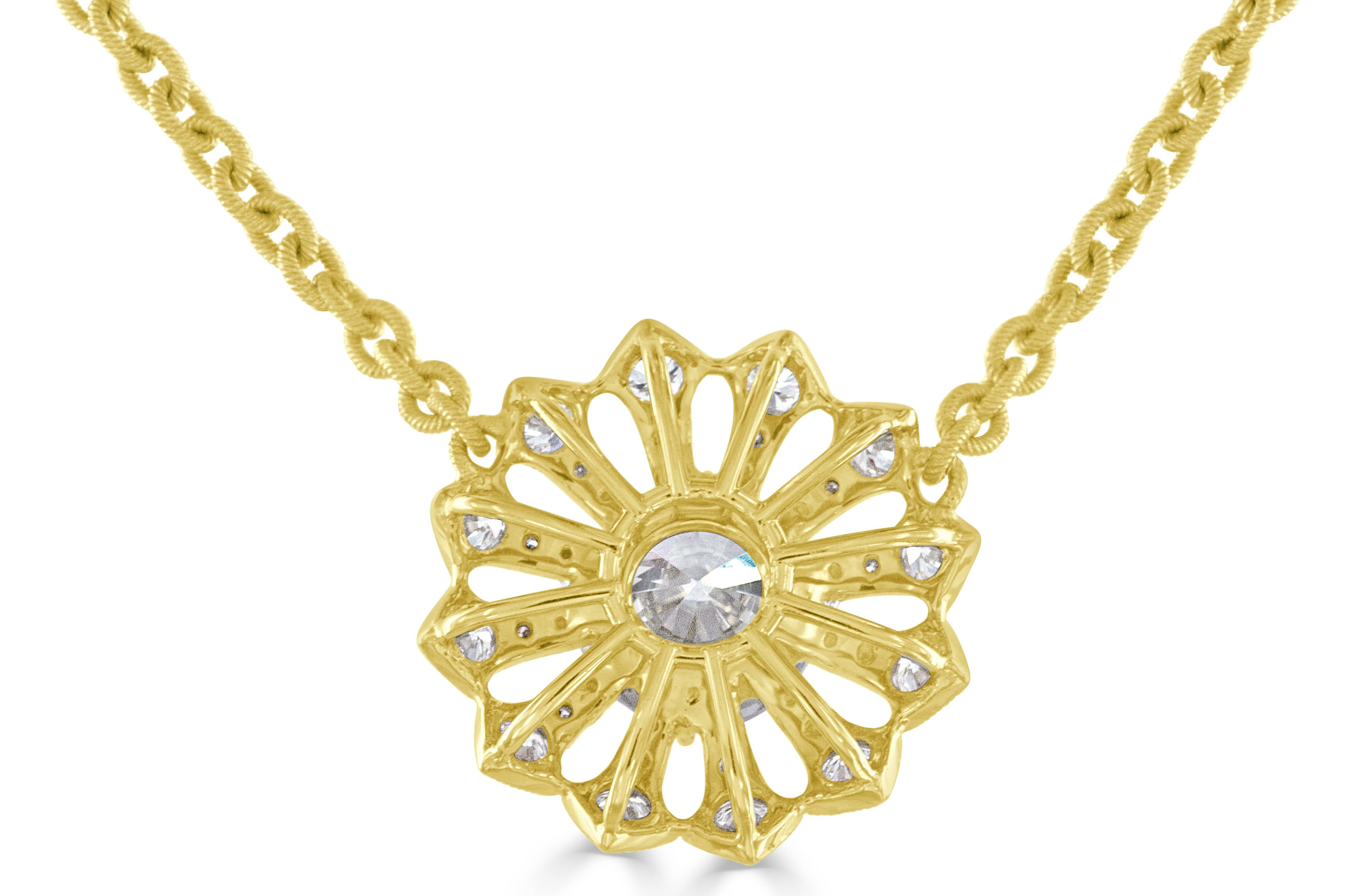 Bez Ambar GIA Certified Diamond Sunflower Necklace In Excellent Condition In Grosse Pointe Woods, MI