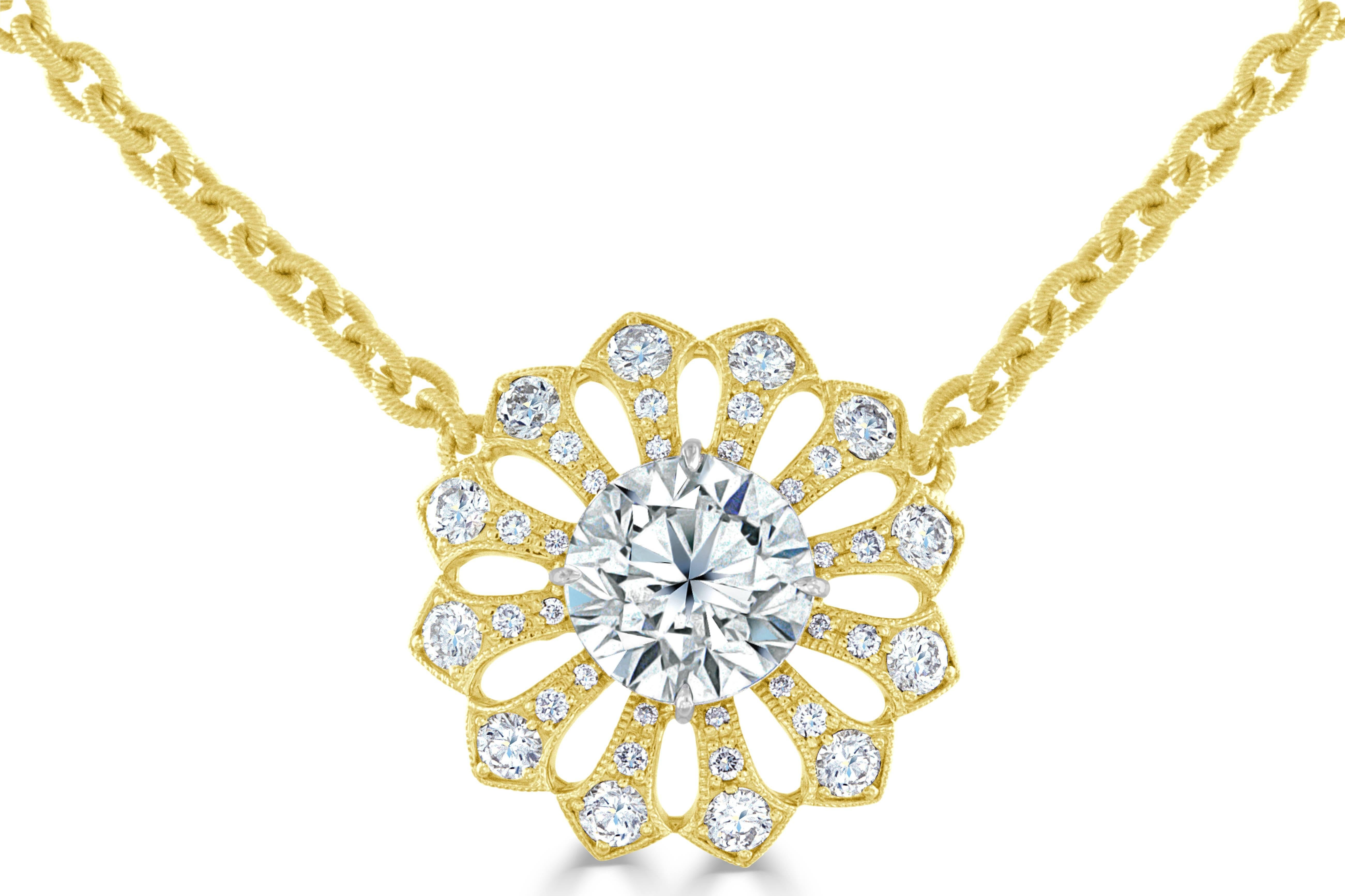 Modern Bez Ambar GIA Certified Diamond Sunflower Necklace