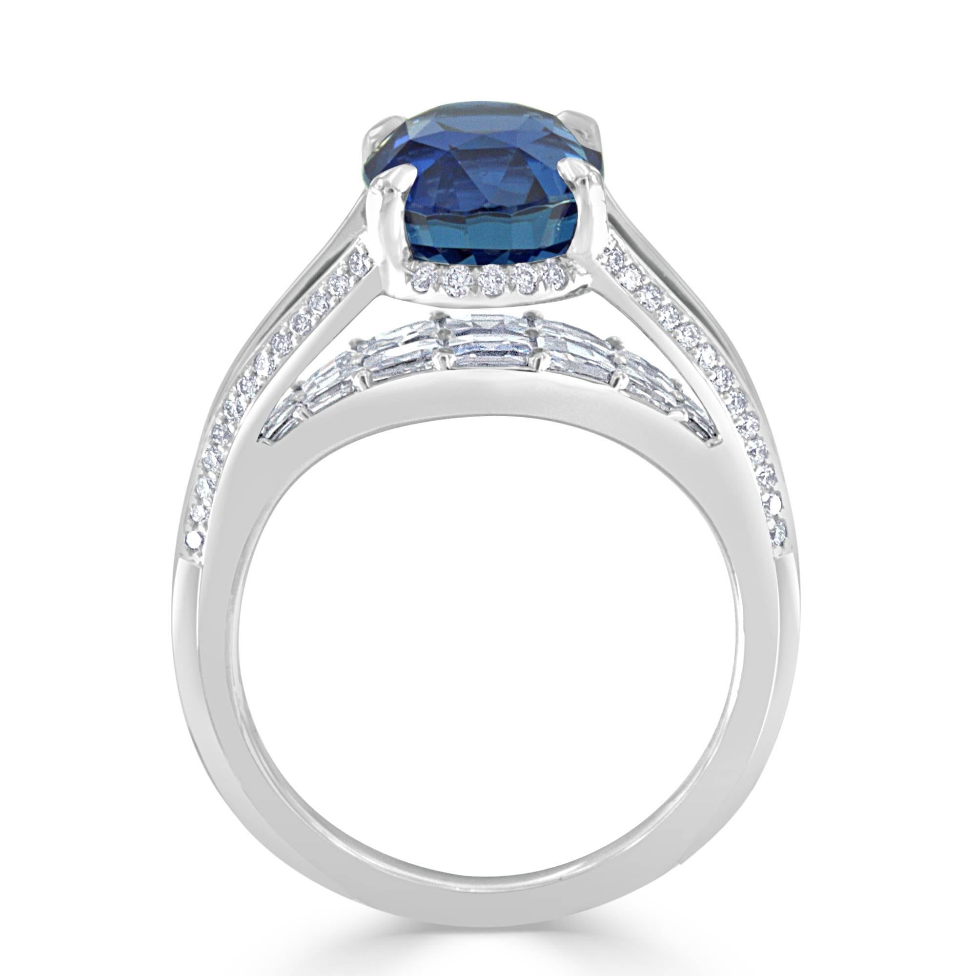 Modern 5.16 Carat Oval Sapphire and Diamond Platinum Ring