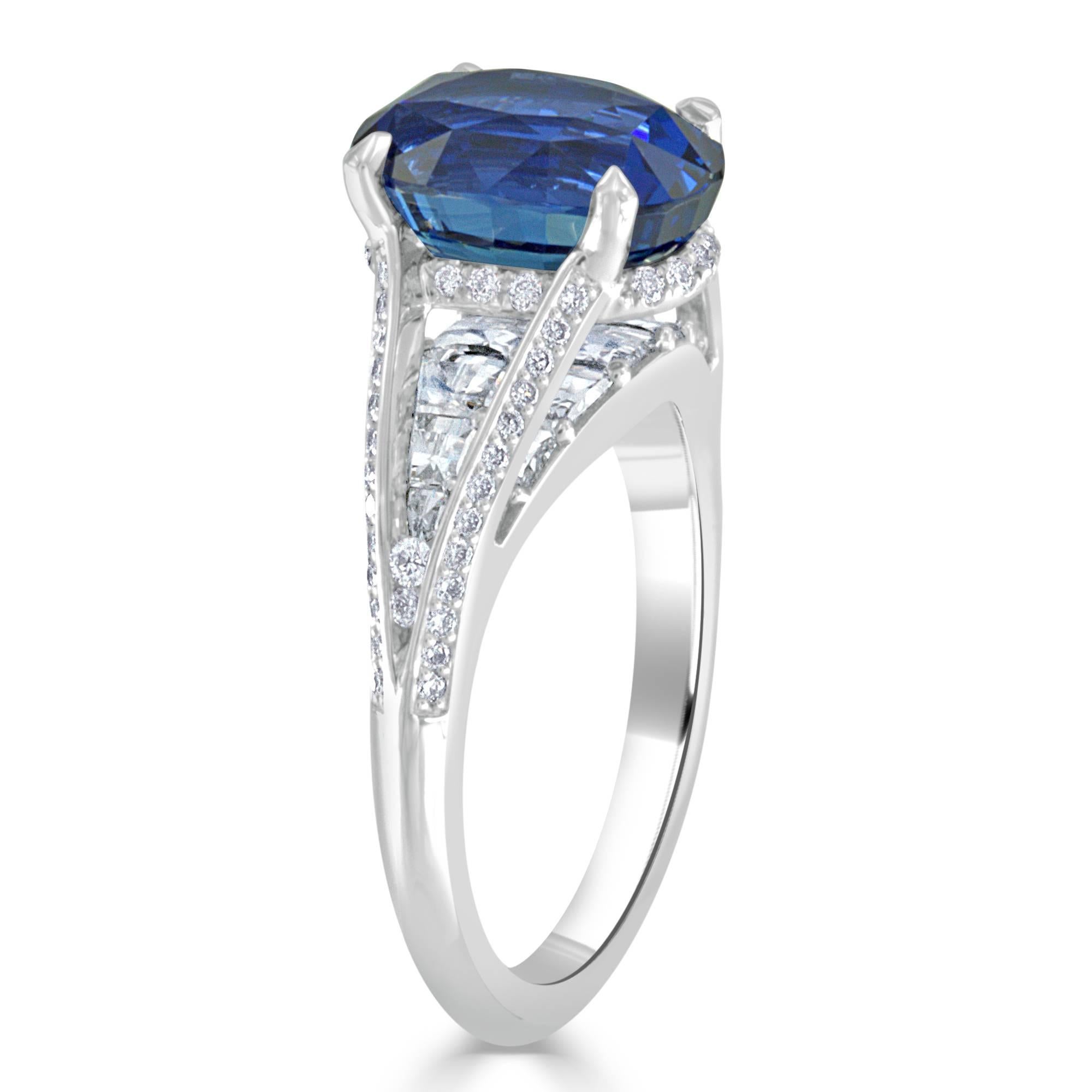 Oval Cut 5.16 Carat Oval Sapphire and Diamond Platinum Ring