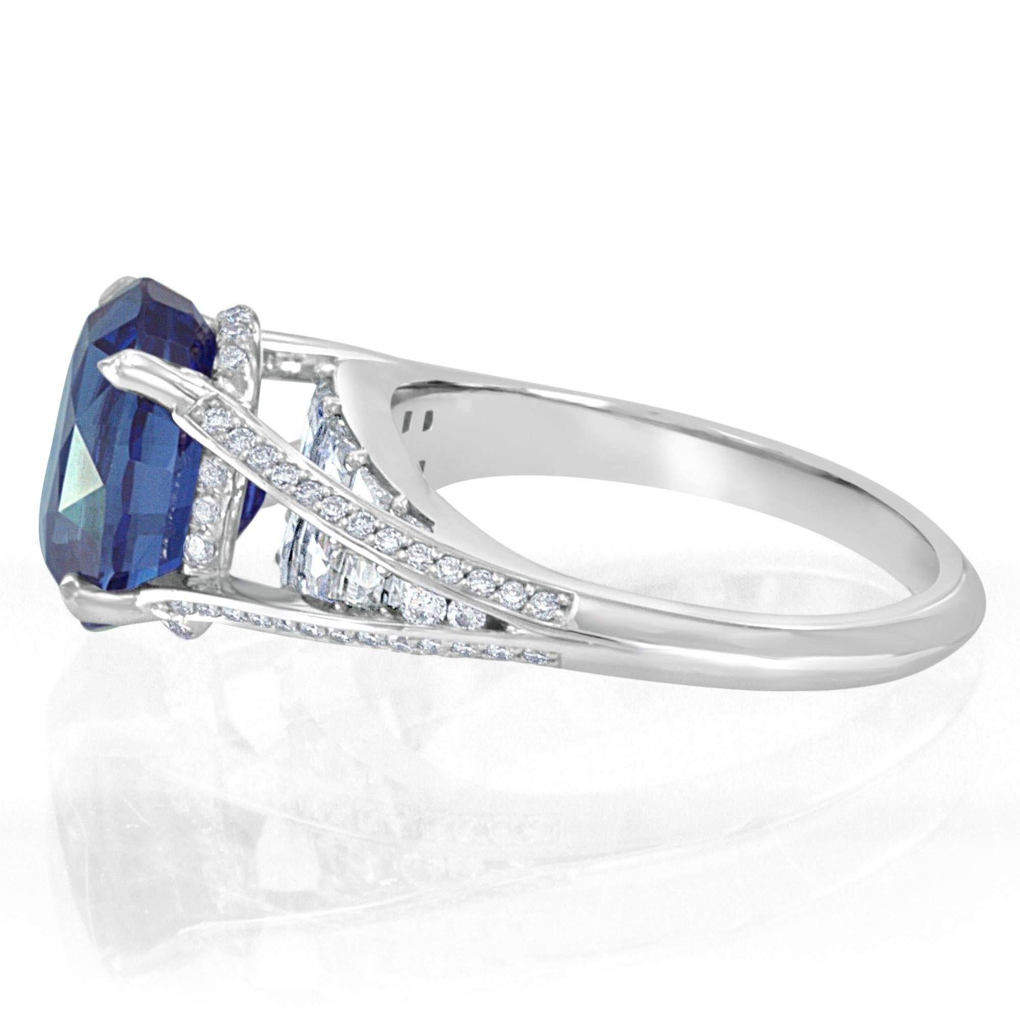 5.16 Carat Oval Sapphire and Diamond Platinum Ring 1