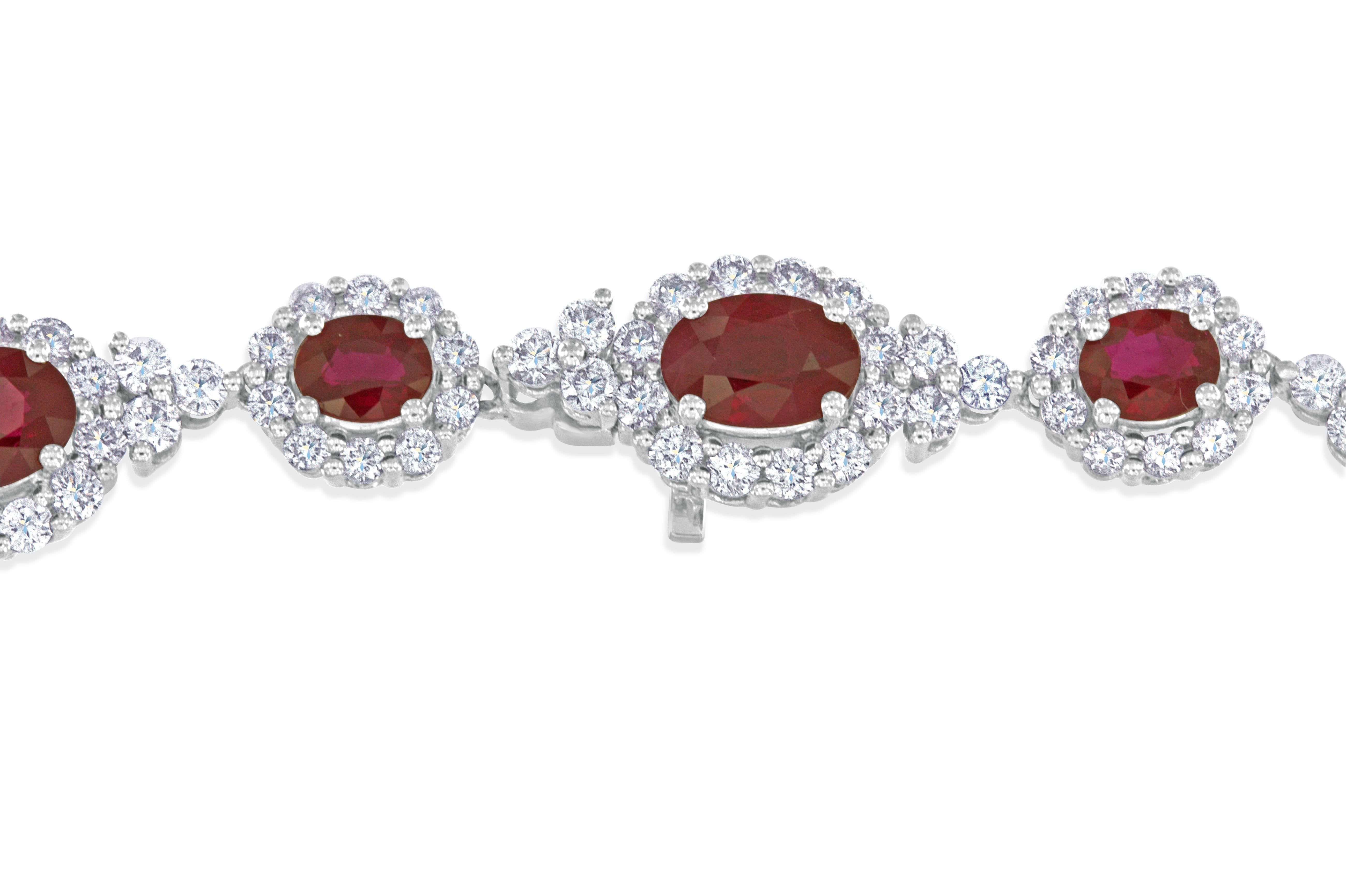 Women's 11.14 Carat Burmese Ruby and Diamond Gold Bracelet For Sale