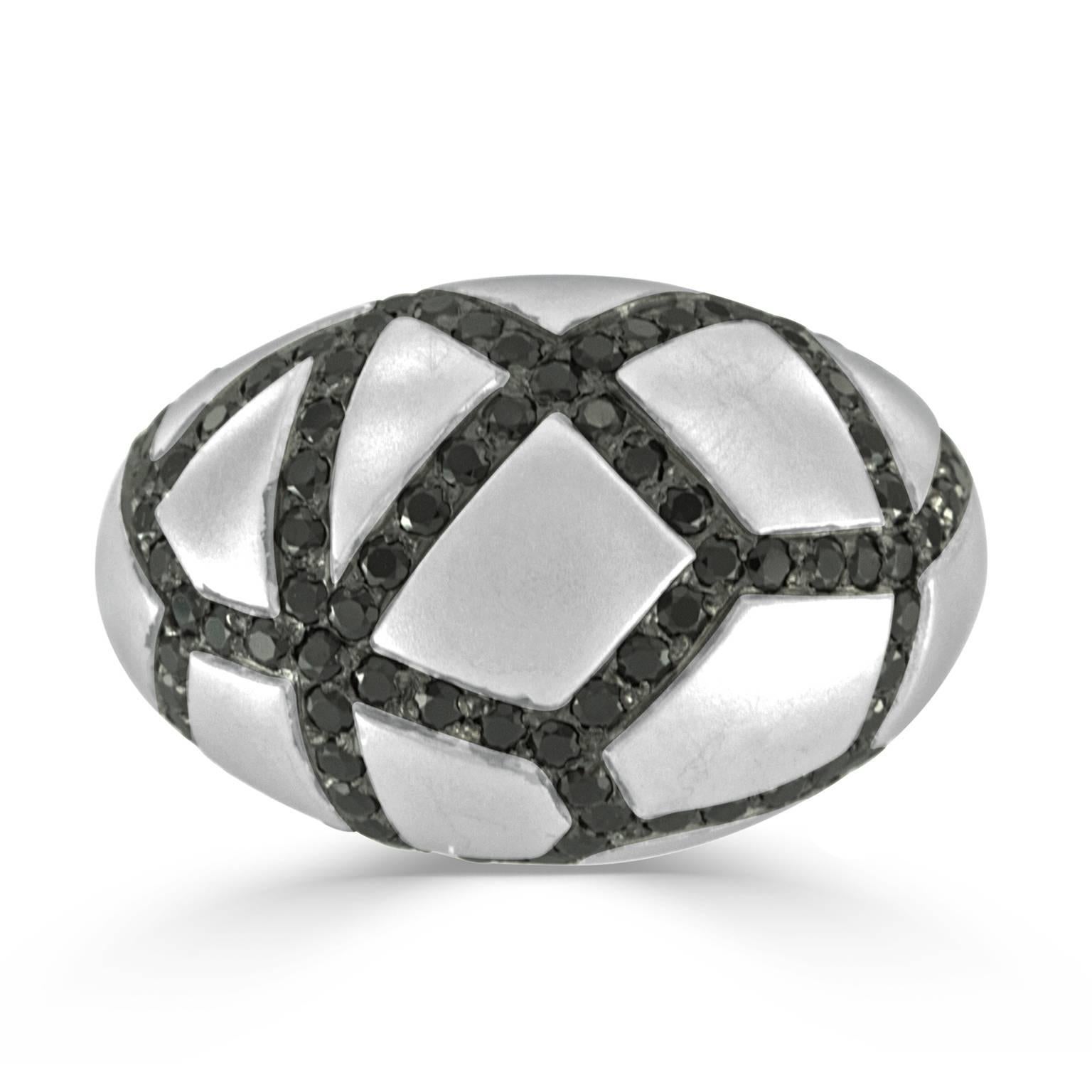 1.68 Carat Black Diamond Dome Ring in 18 Karat White Gold For Sale 1
