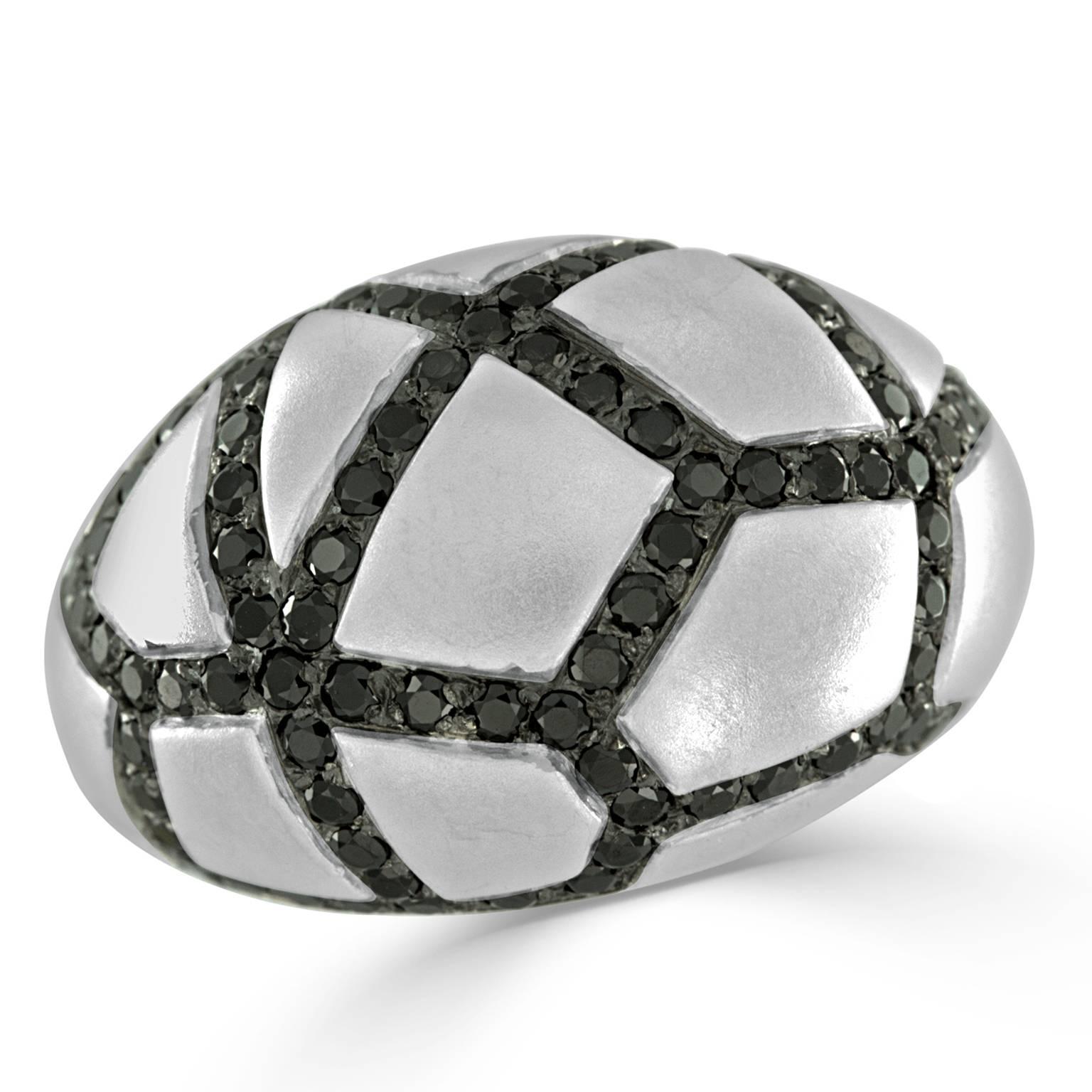 1.68 Carat Black Diamond Dome Ring in 18 Karat White Gold For Sale 2