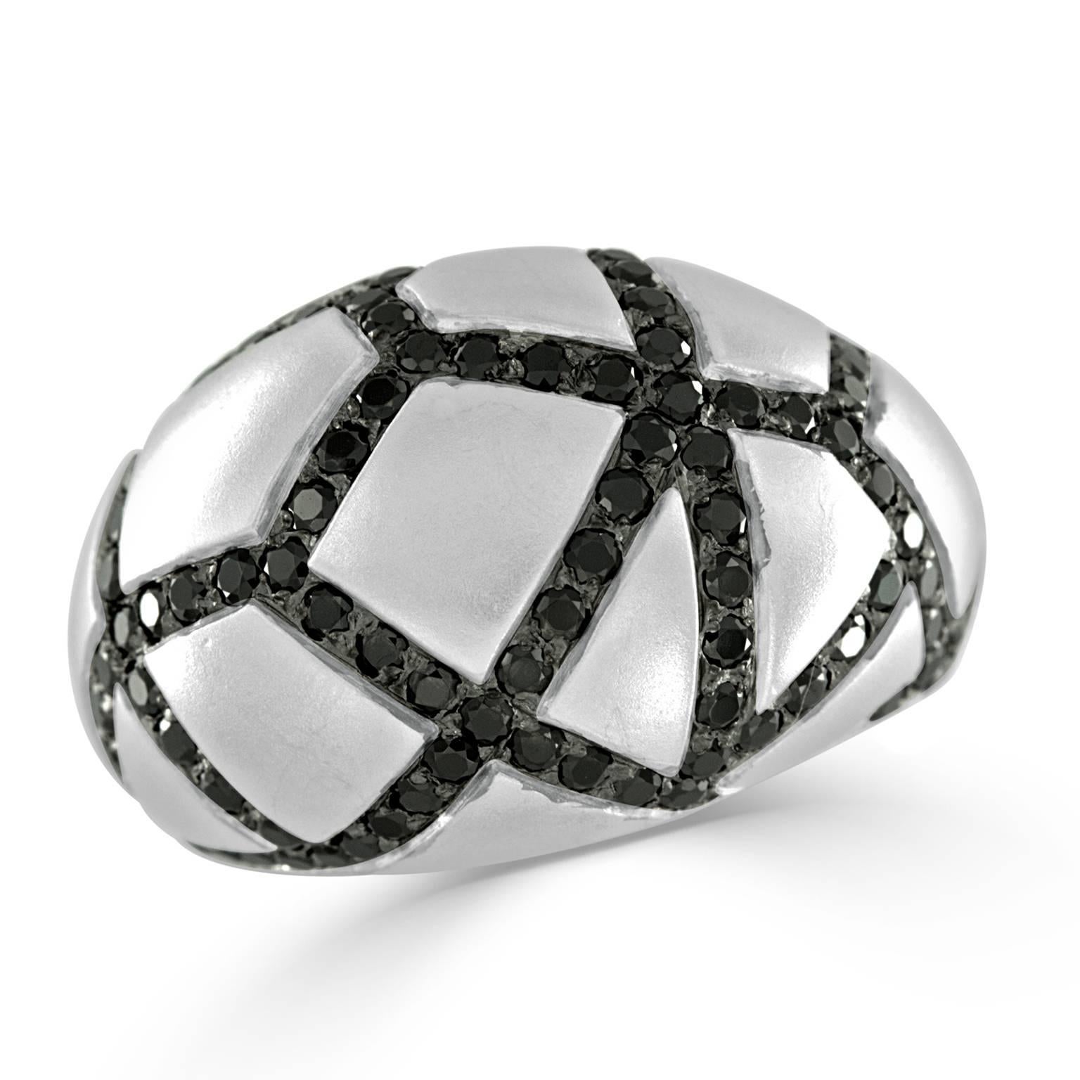 Round Cut 1.68 Carat Black Diamond Dome Ring in 18 Karat White Gold For Sale