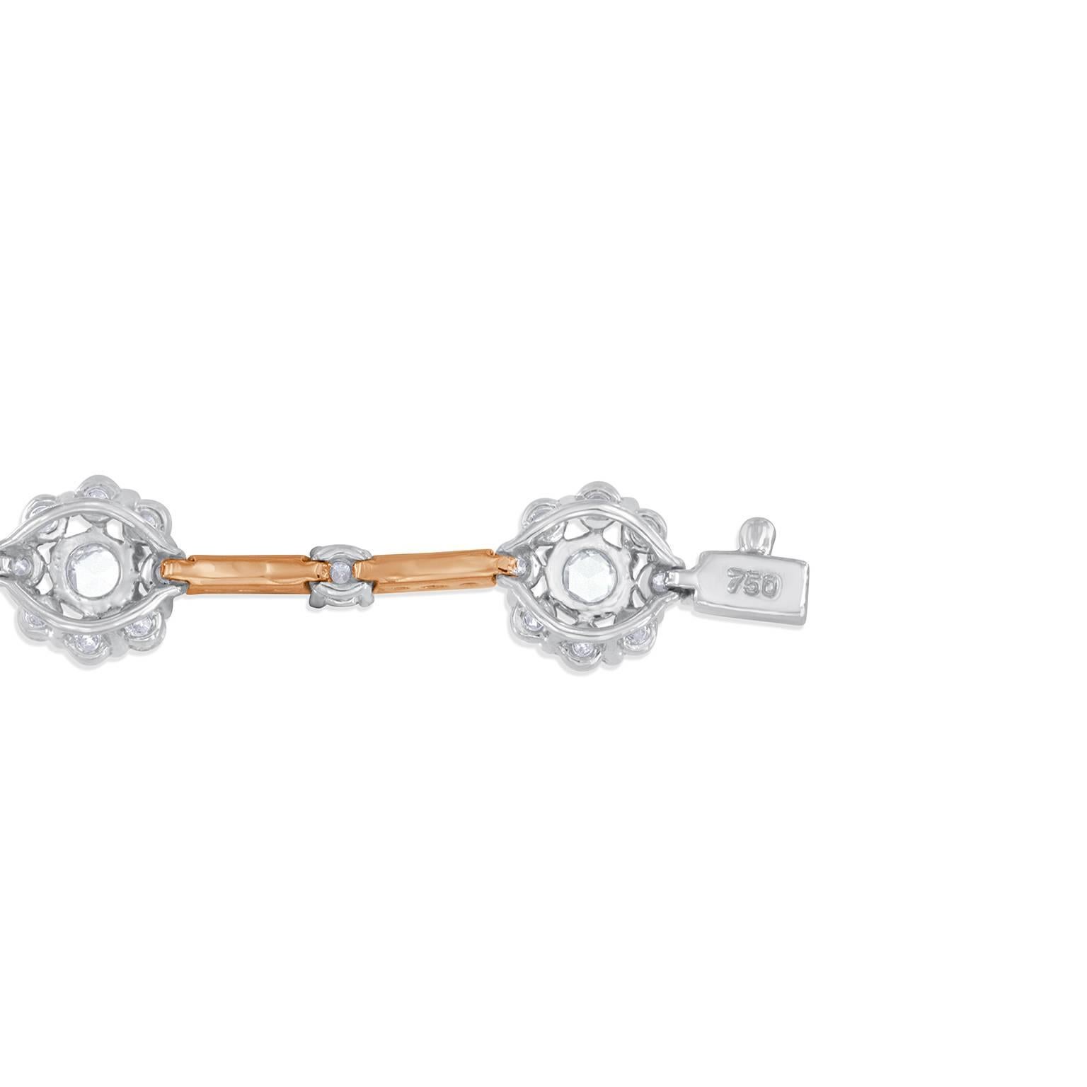 4.00 Carat Rose Cut Diamond and Pink Diamond Rose Gold Bracelet In Excellent Condition For Sale In Grosse Pointe Woods, MI